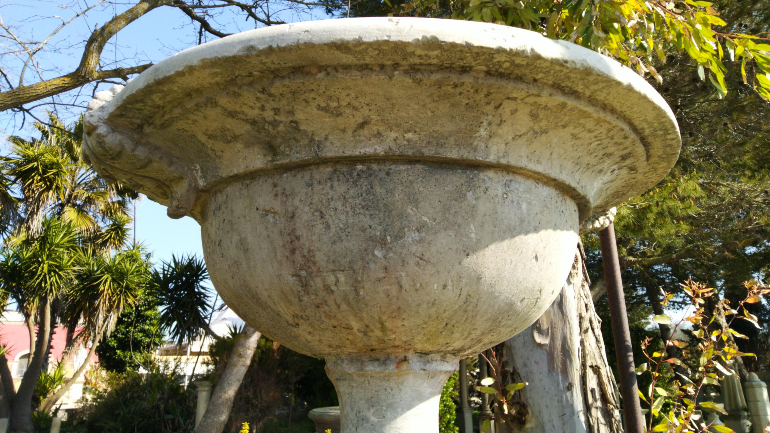 French Urns with Pedestals 'Pair' Hand-carved in Pure Limestone, antique finish. For Sale 5
