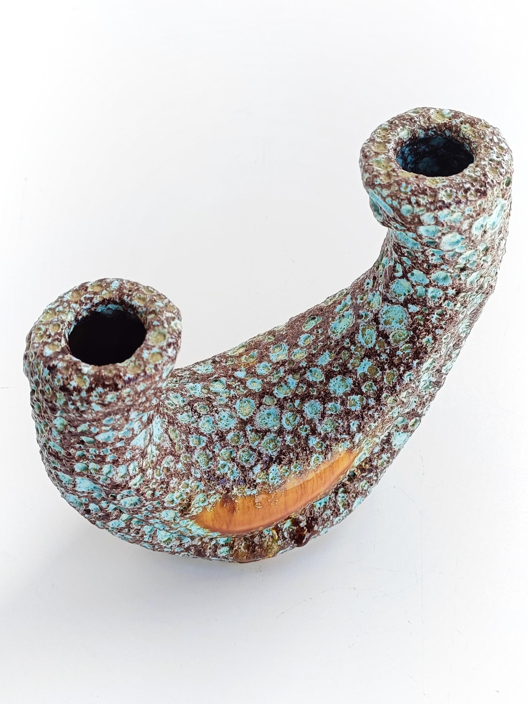 Ceramic French Vallauris Biomorphic Fat Lava Candelabra in The Manner of Georges Jouve For Sale