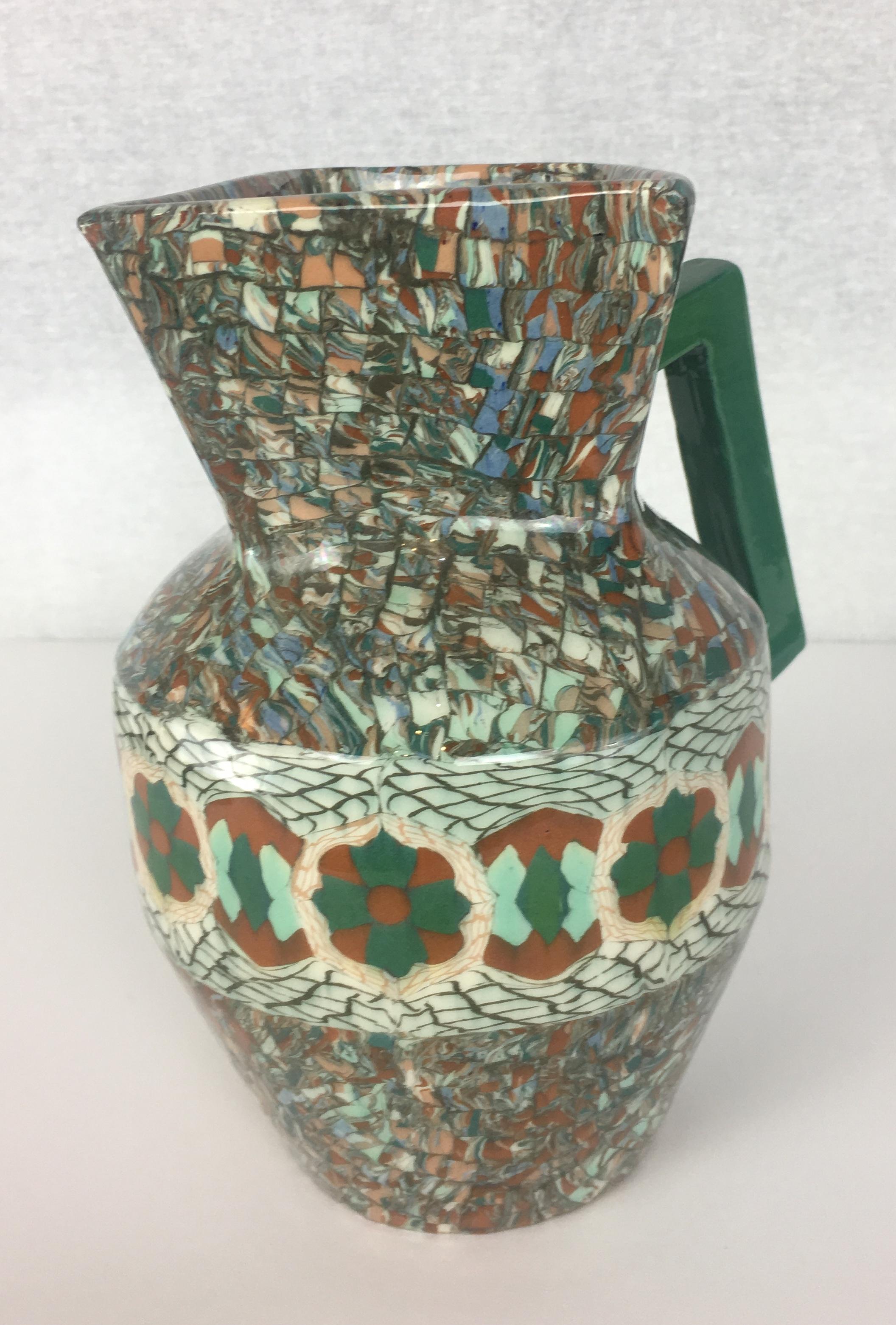 French Clay Mosaic Pitcher or Jug by Master Ceramicist Jean Gerbino 1