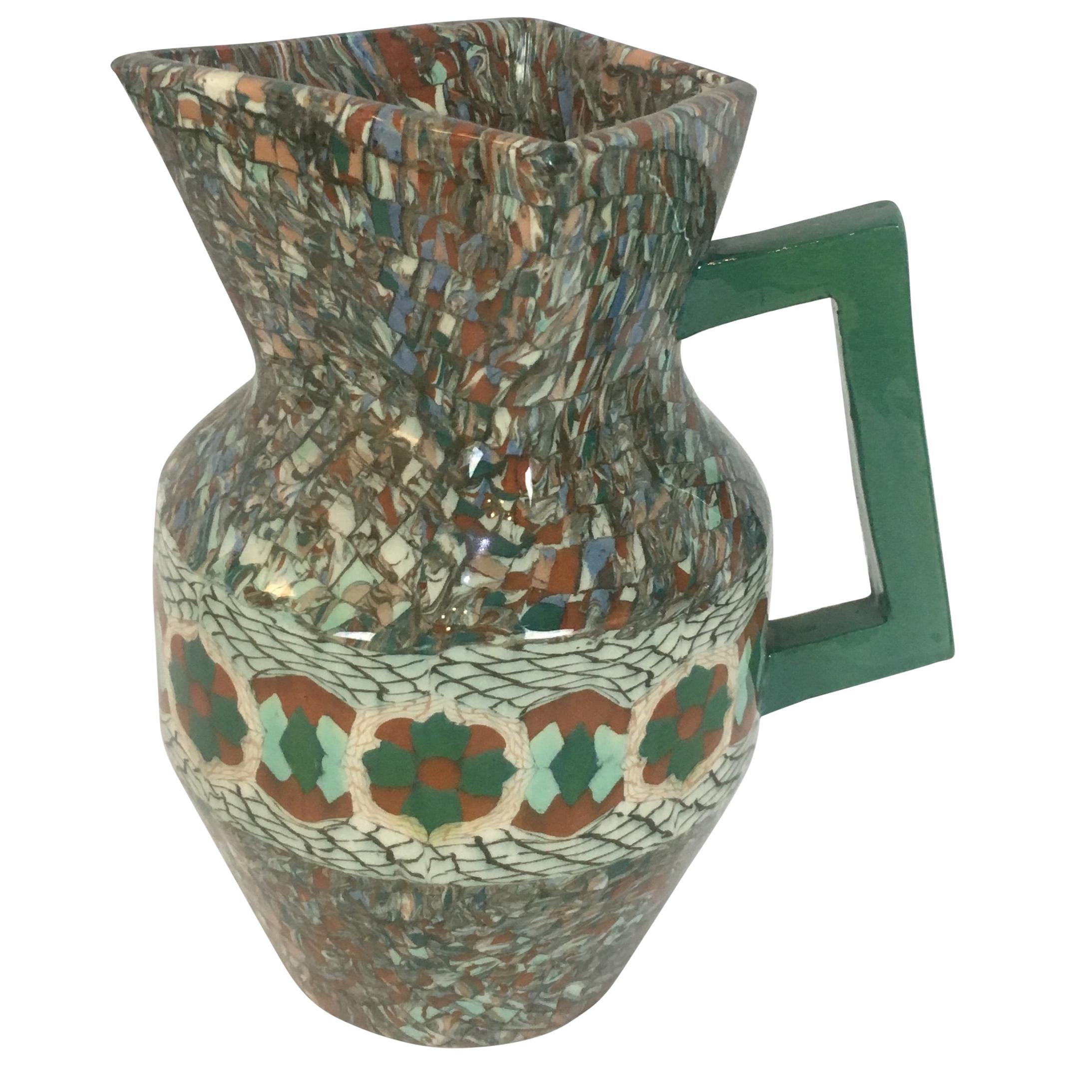 French Clay Mosaic Pitcher or Jug by Master Ceramicist Jean Gerbino