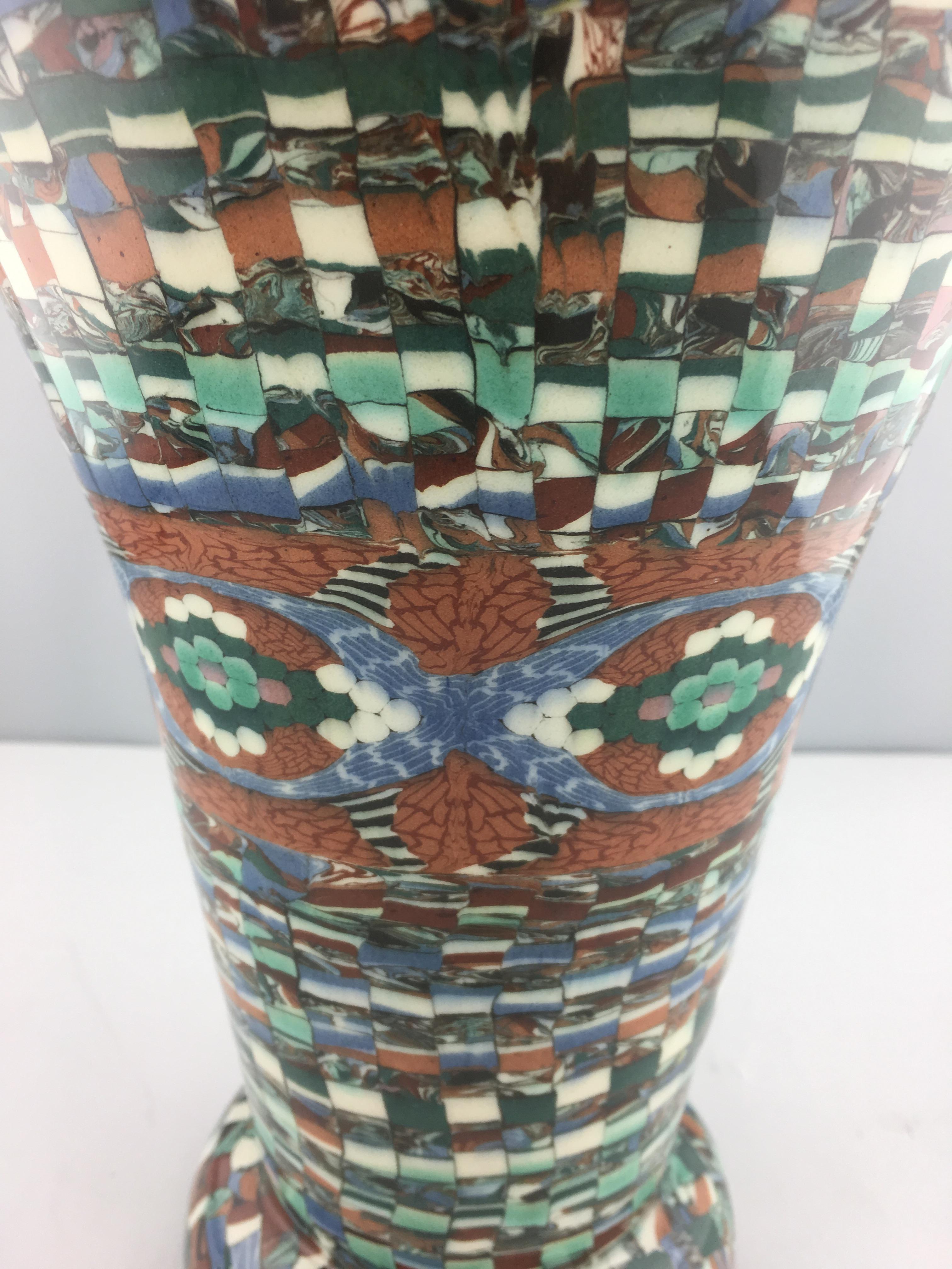 Jean Gerbino (1876-1966) mosaique ceramic vase
Art pottery 
Vallauris, France, early 20th century. 

The body of this beautiful vase with multicolored 