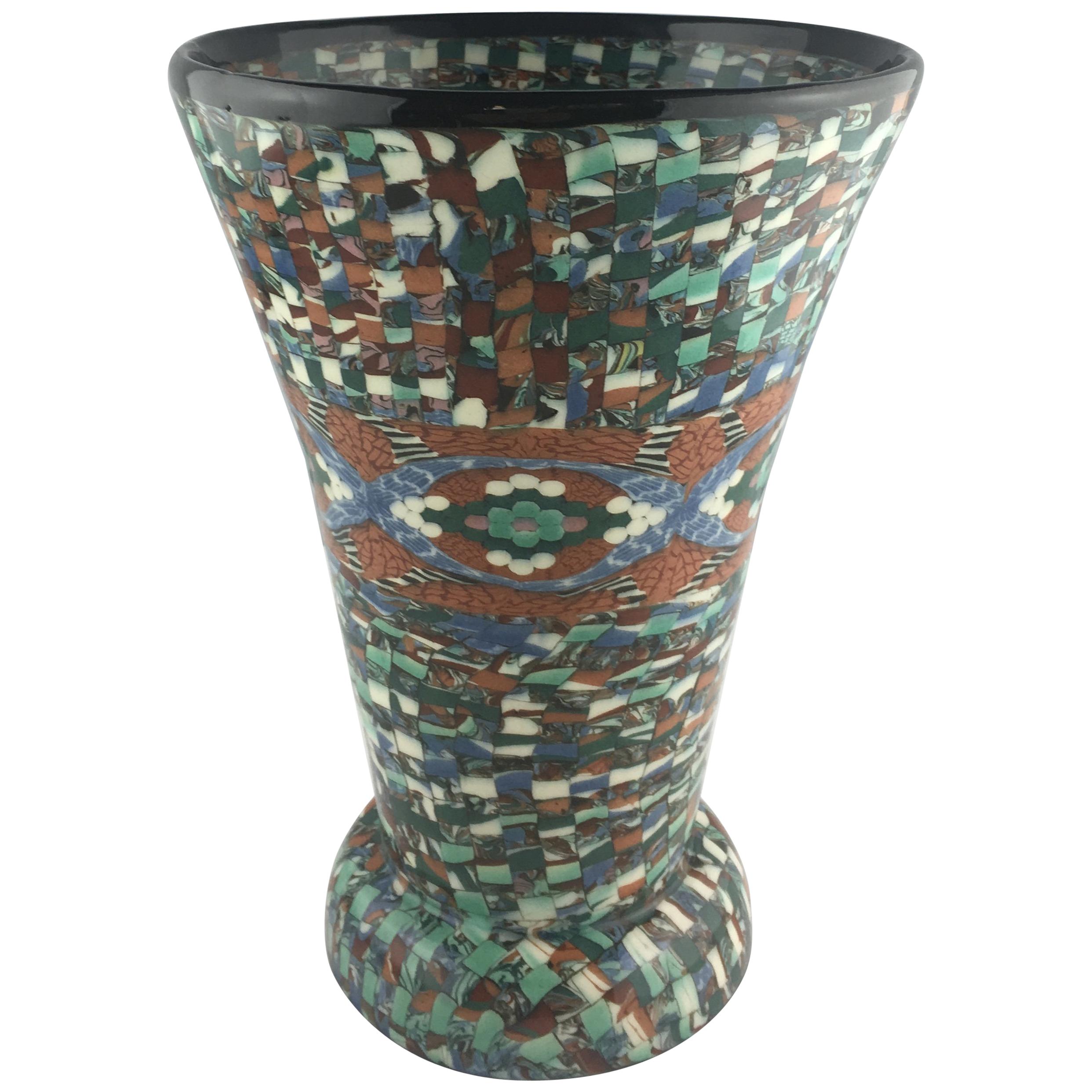 French Clay Mosaic Vase by Master Ceramicist Jean Gerbino, Vallauris