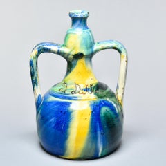 French Vallauris Double-Handled Ceramic Ewer, Signed D. Ditto