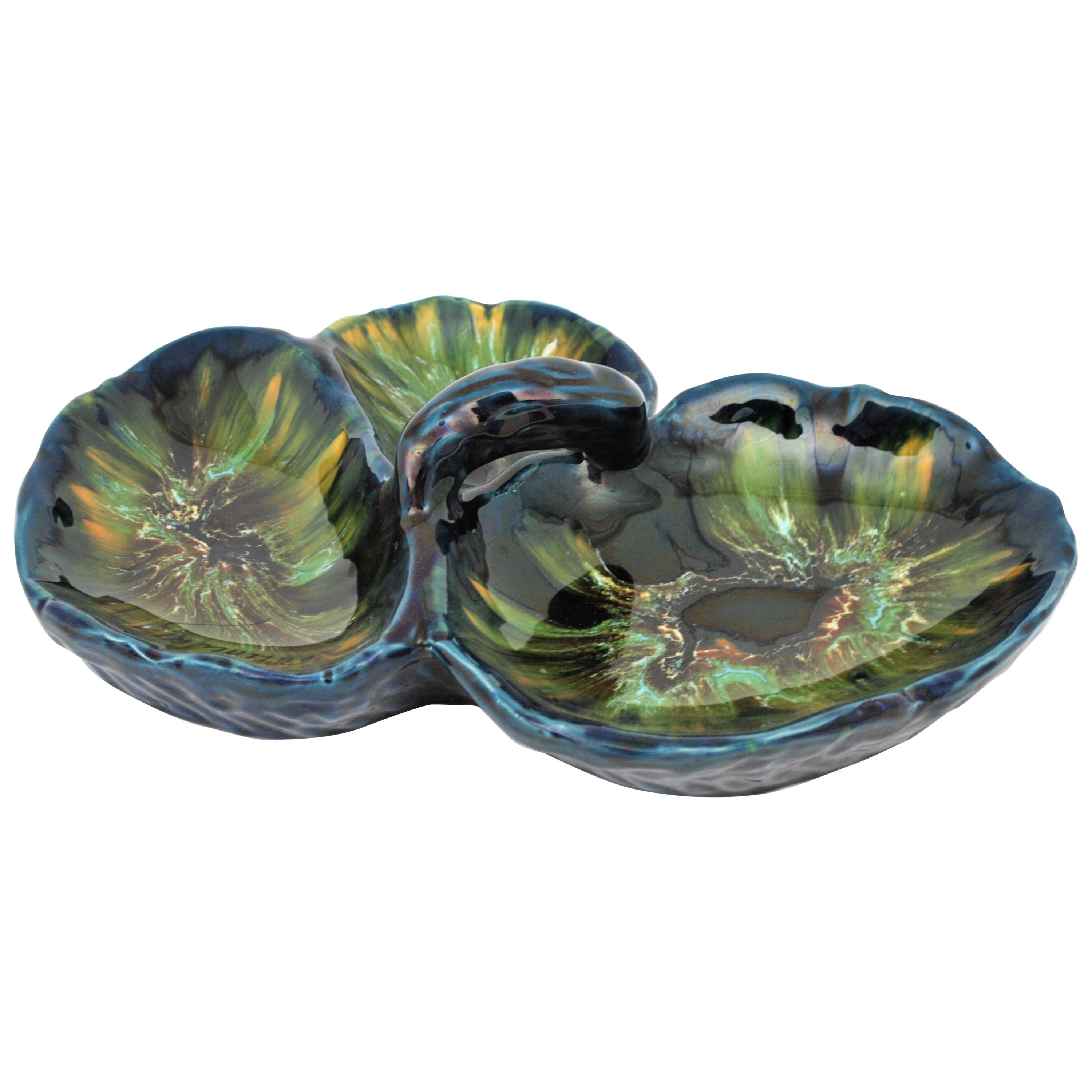 Mid-Century Modern French Vallauris Majolica Ceramic Serving Tray or Centerpiece, 1960s