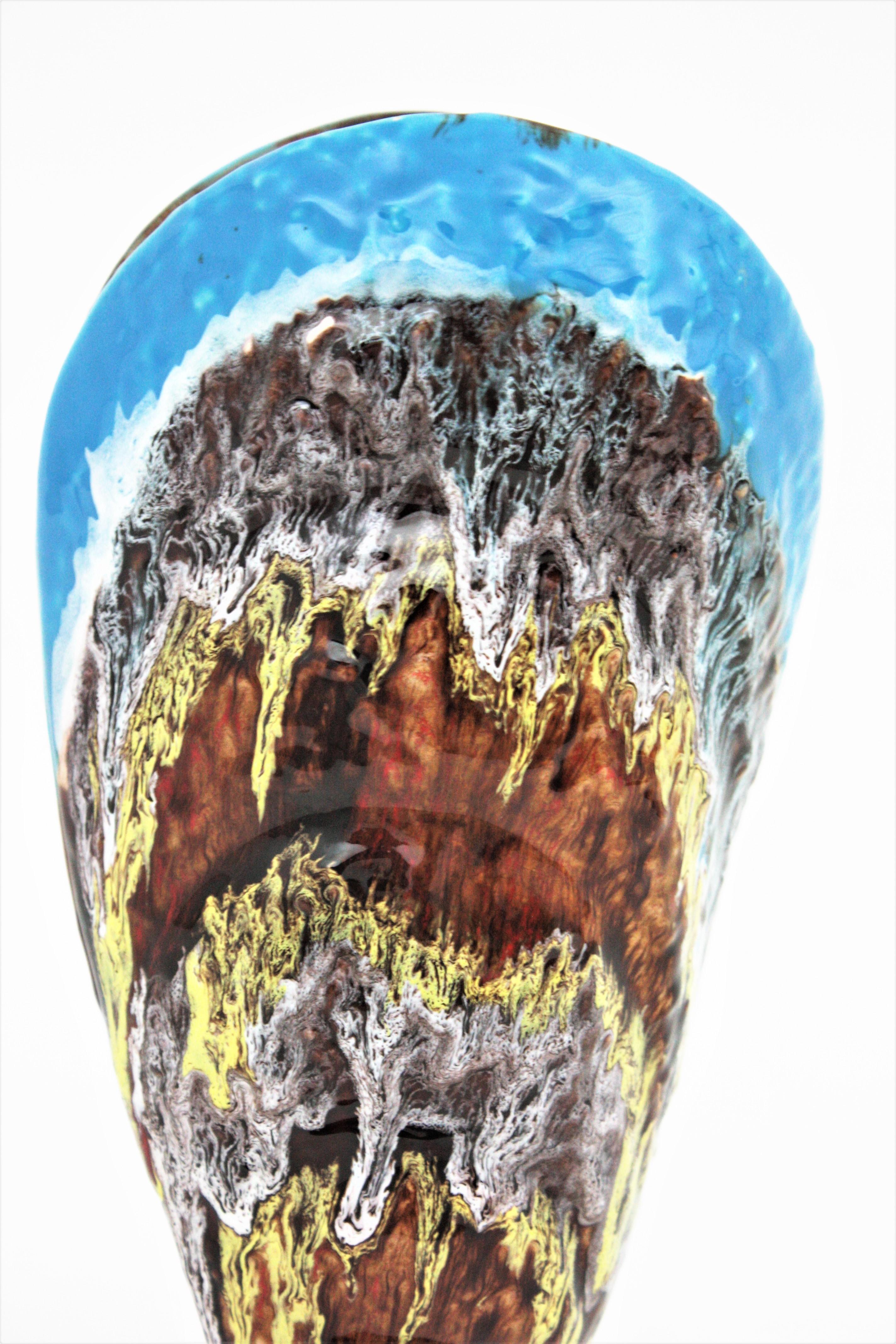 French Vallauris Majolica Shell Shaped Vase in Multi Color Glazed Ceramic For Sale 2