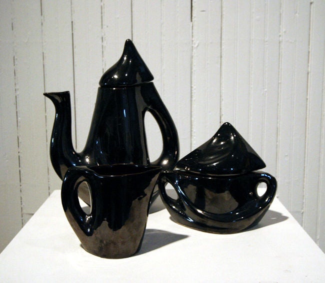 French Vallauris Modernist Ceramic Coffee Tea Service Set 1