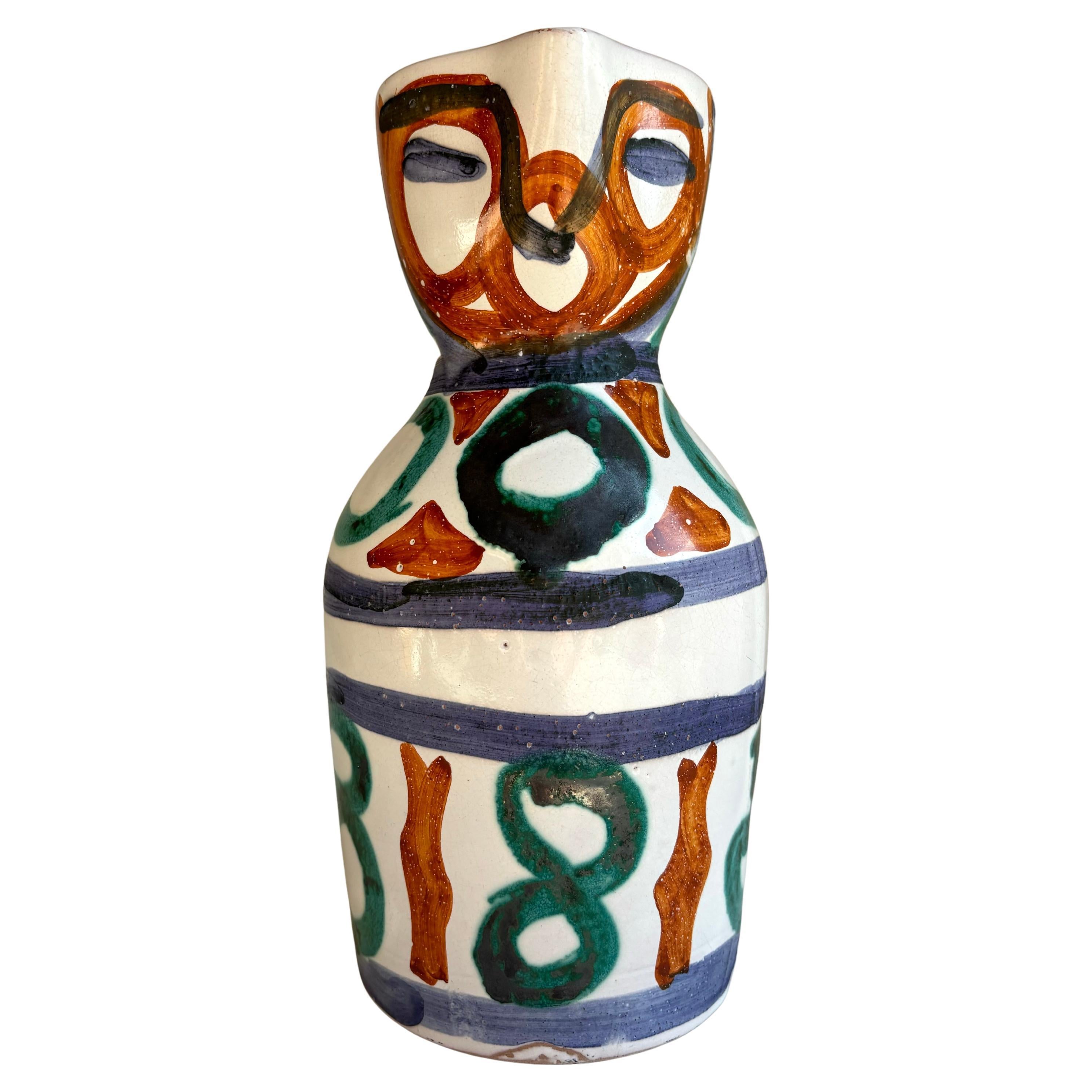 French Vallauris Picasso Style Pitcher Vase, circa 1950s