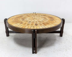 Tavolino rotondo francese Vallauris AM con ceramiche firmato Roger Capron, 1960