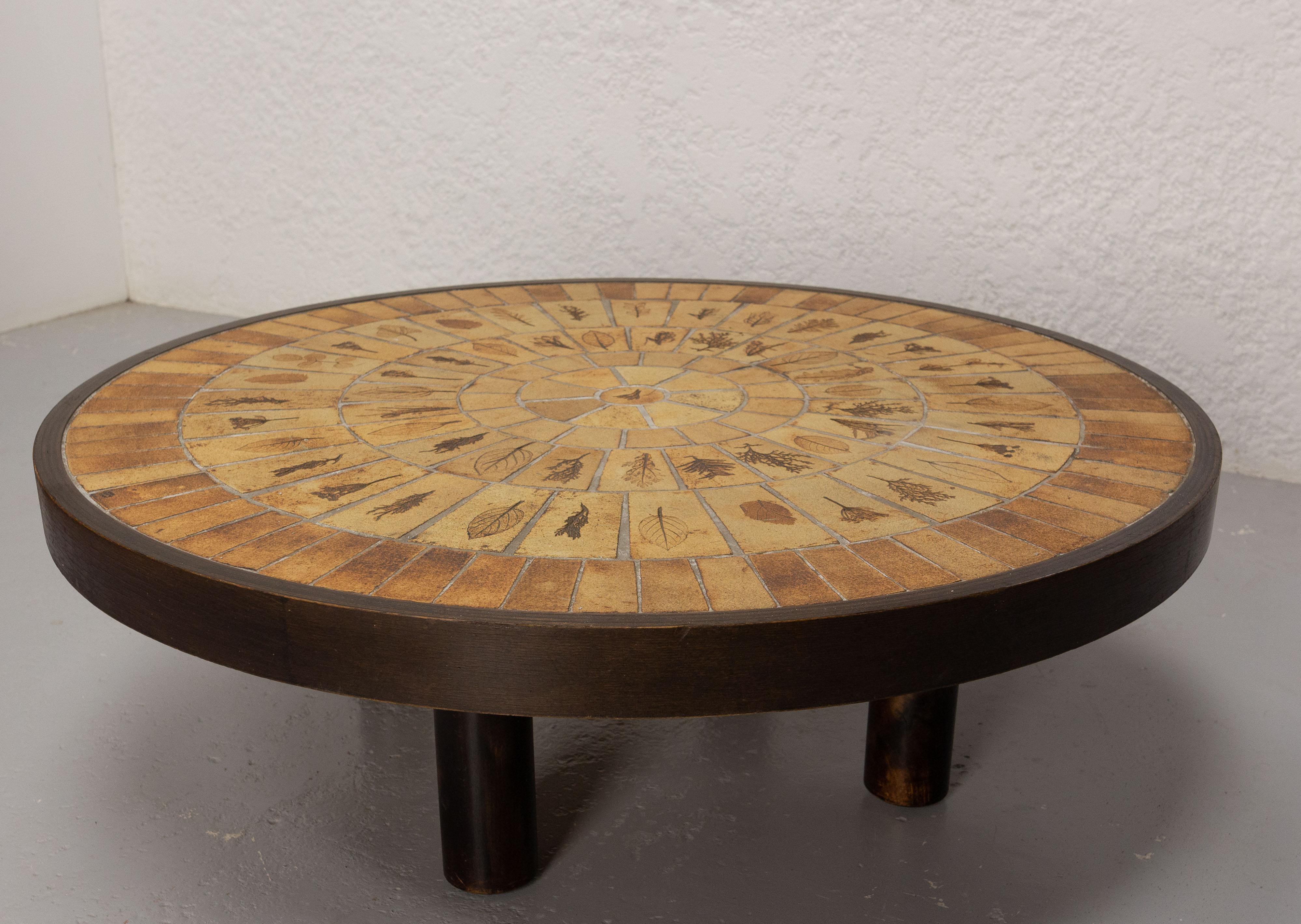 Mid-Century Modern French Vallauris Round Coffee Table with Ceramics Signed Roger Capron, 1960