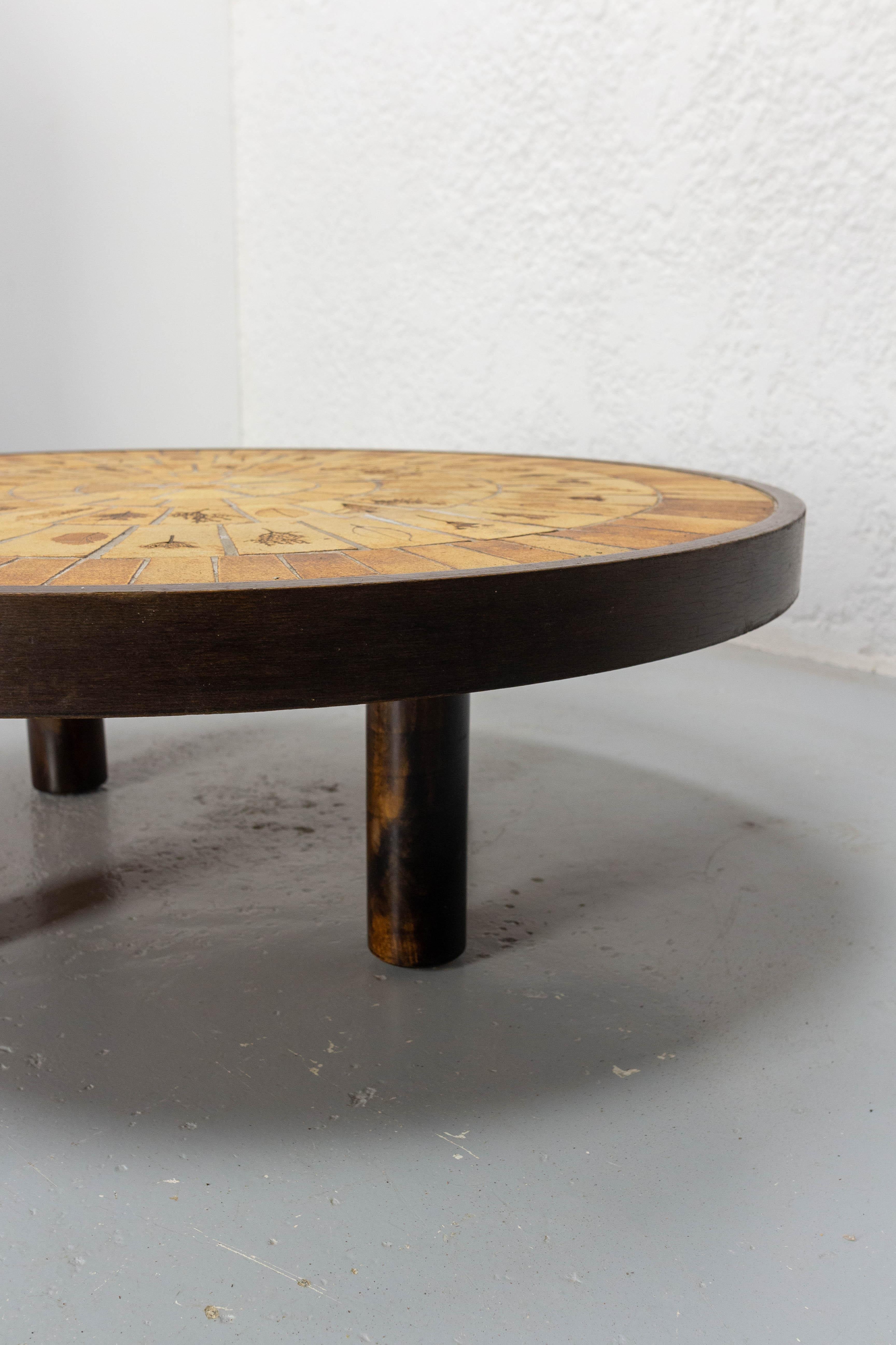 French Vallauris Round Coffee Table with Ceramics Signed Roger Capron, 1960 In Good Condition In Labrit, Landes