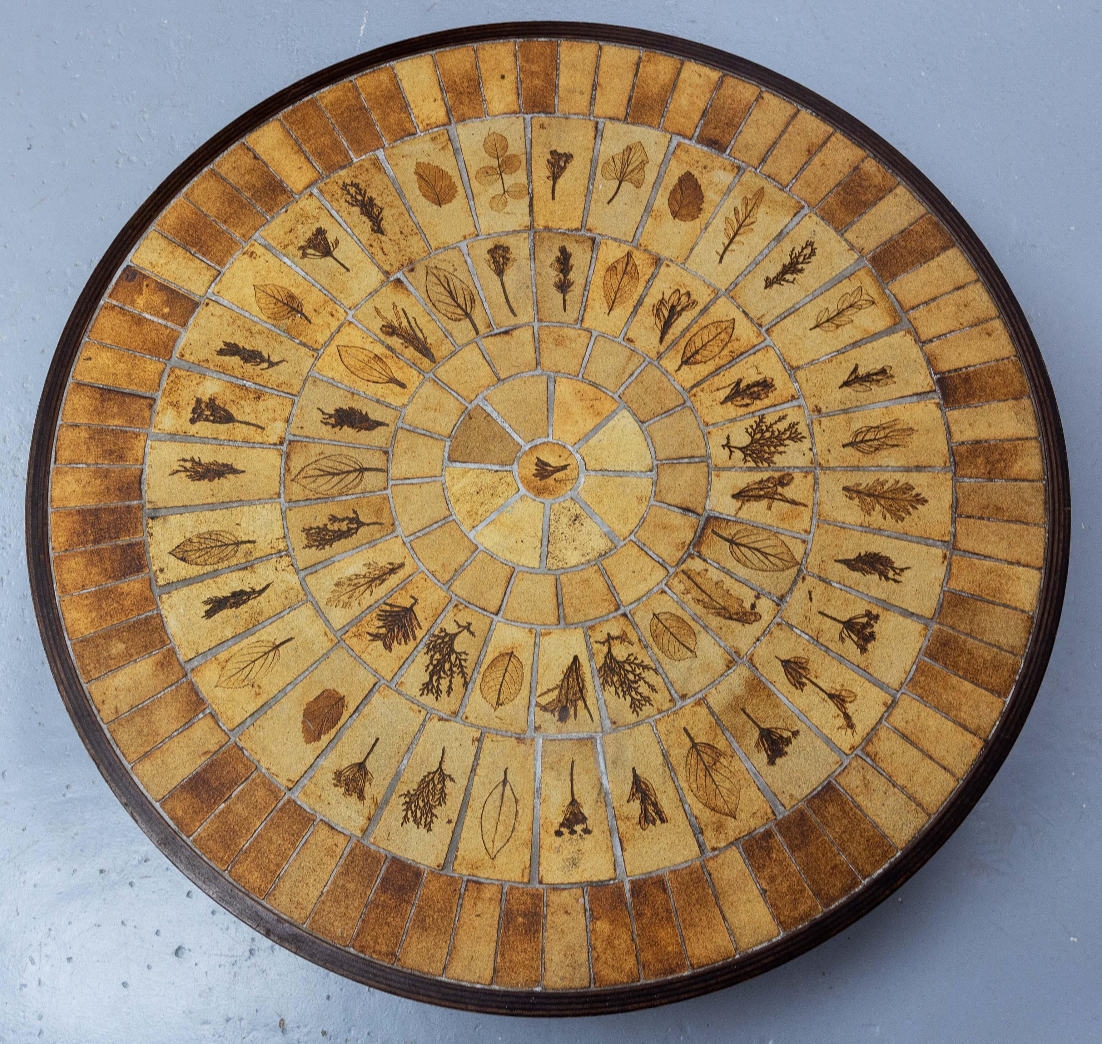Mid-20th Century French Vallauris Round Coffee Table with Ceramics Signed Roger Capron, 1960