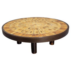 French Vallauris Round Coffee Table with Ceramics Signed Roger Capron, 1960