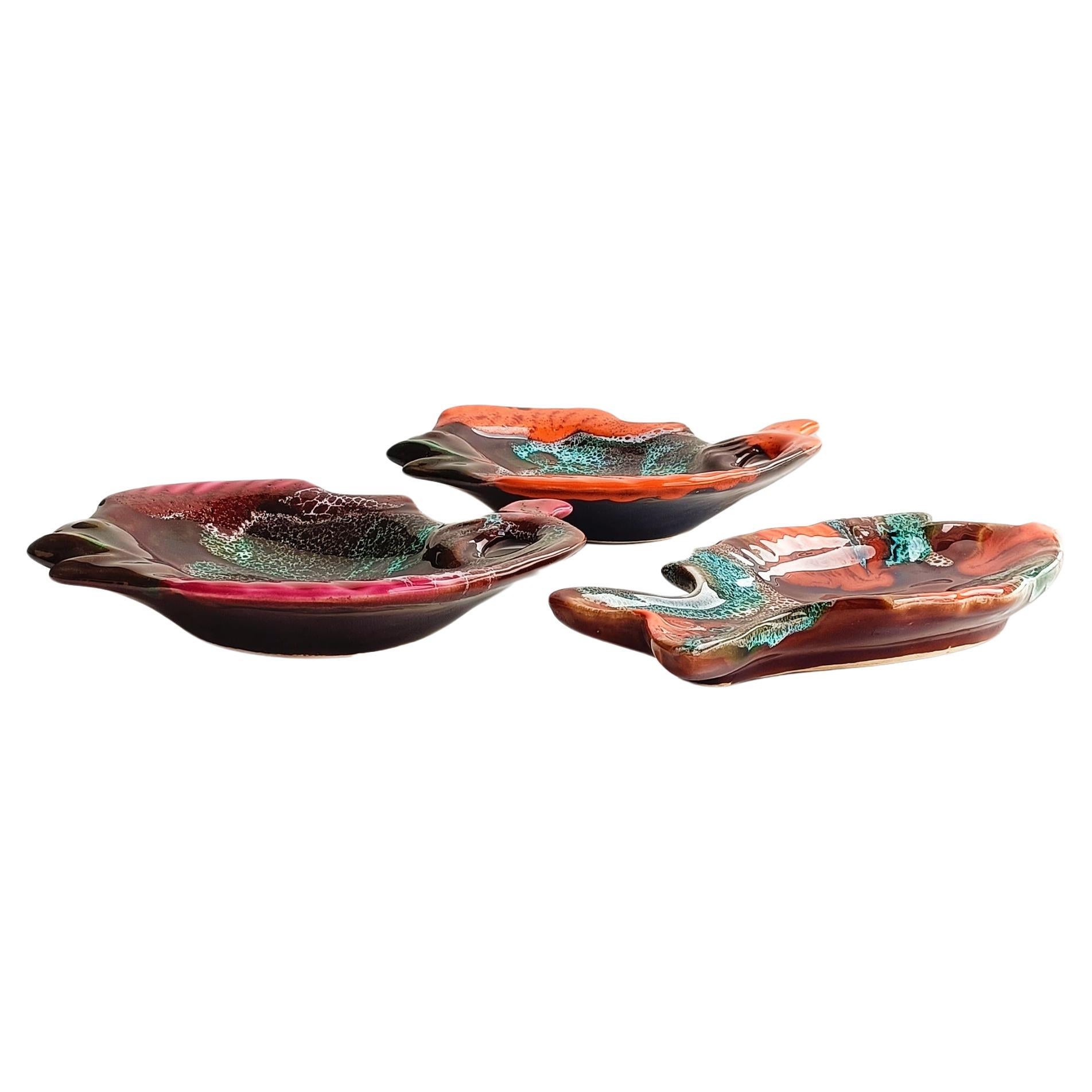 Französische Vallauris Signiert Fett Lava Vintage Keramik Fisch Tabletts, 1950er Jahre im Angebot 4