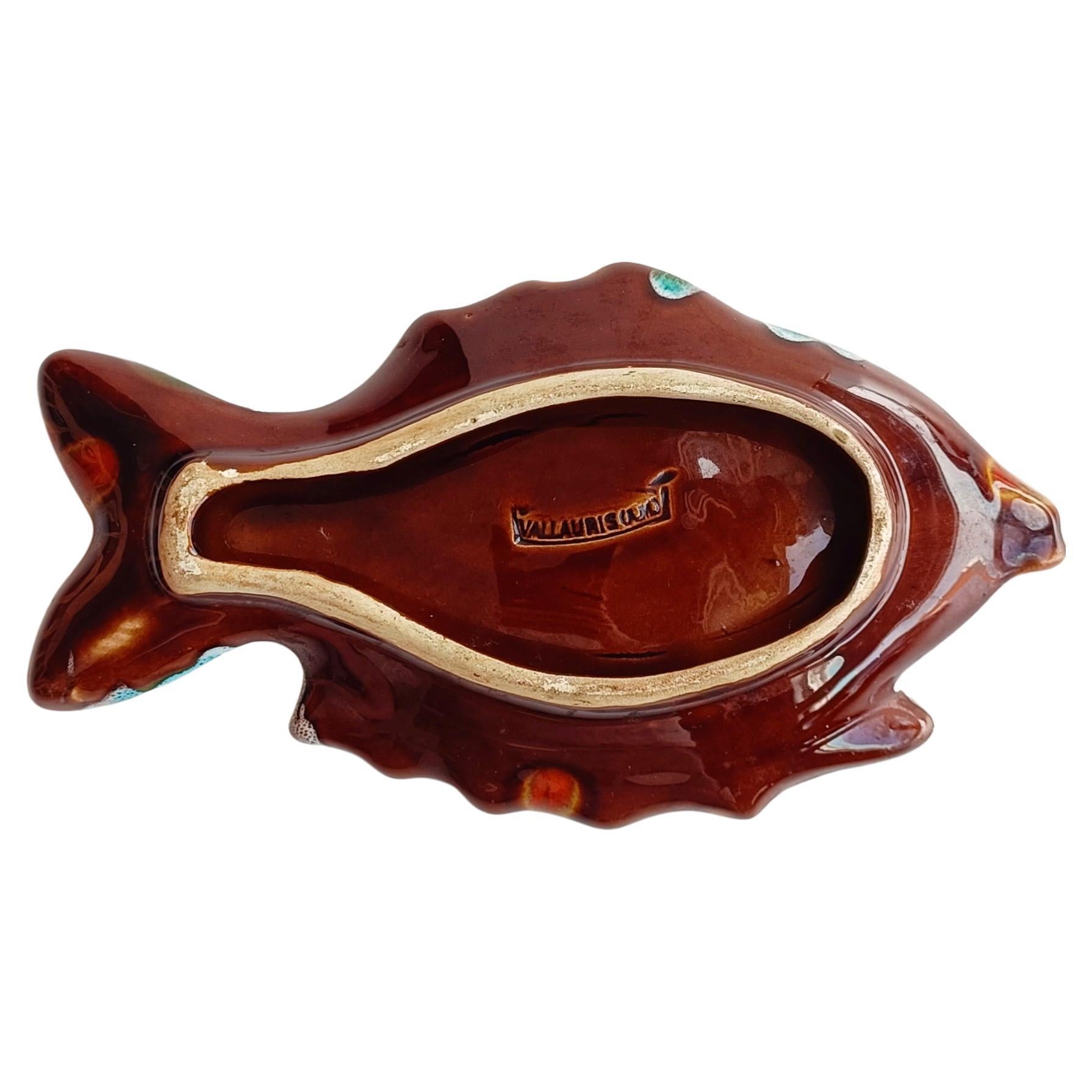 Französische Vallauris Signiert Fett Lava Vintage Keramik Fisch Tabletts, 1950er Jahre im Angebot 2