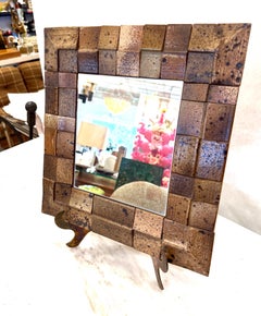 French Vallauris Studio-Crafted Faceted Ceramic Framed Mirror