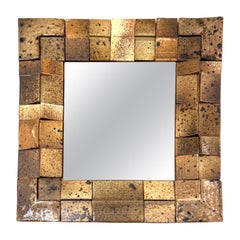 French Vallauris Studio-Crafted Faceted Ceramic Framed Mirror