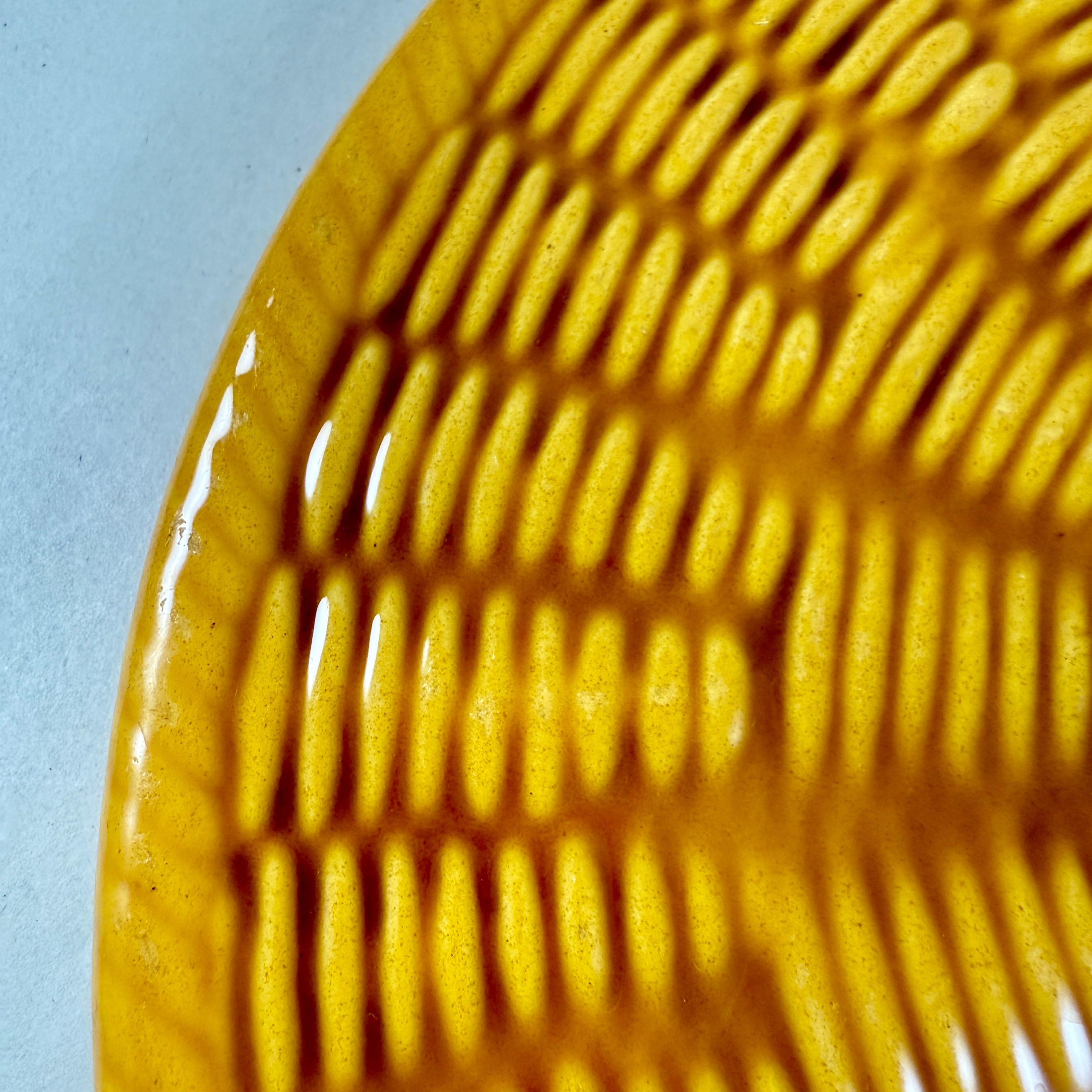 Glazed French Vallauris Trompe l’Oeil Basket Weave Cheese Platter For Sale