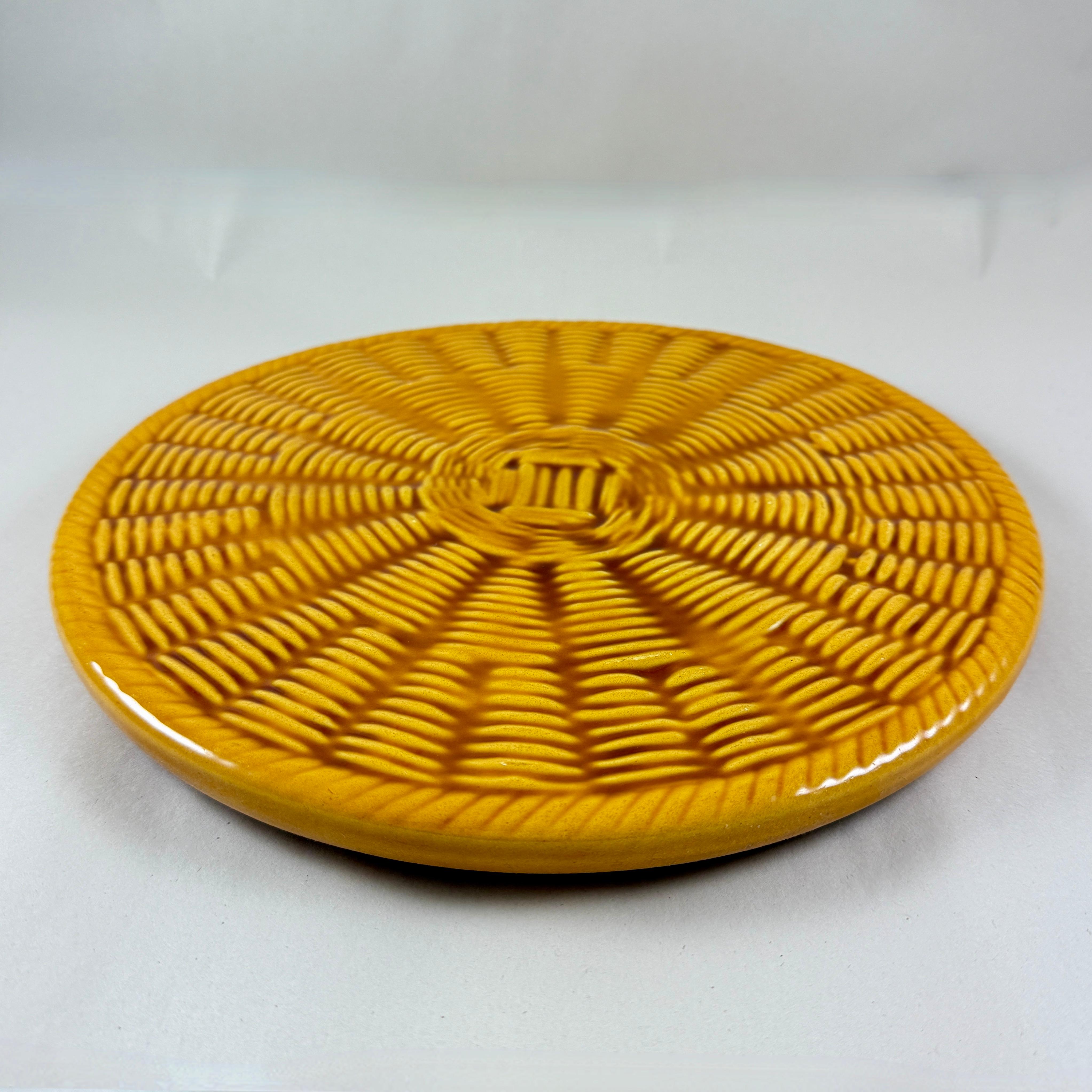 20th Century French Vallauris Trompe l’Oeil Basket Weave Cheese Platter For Sale