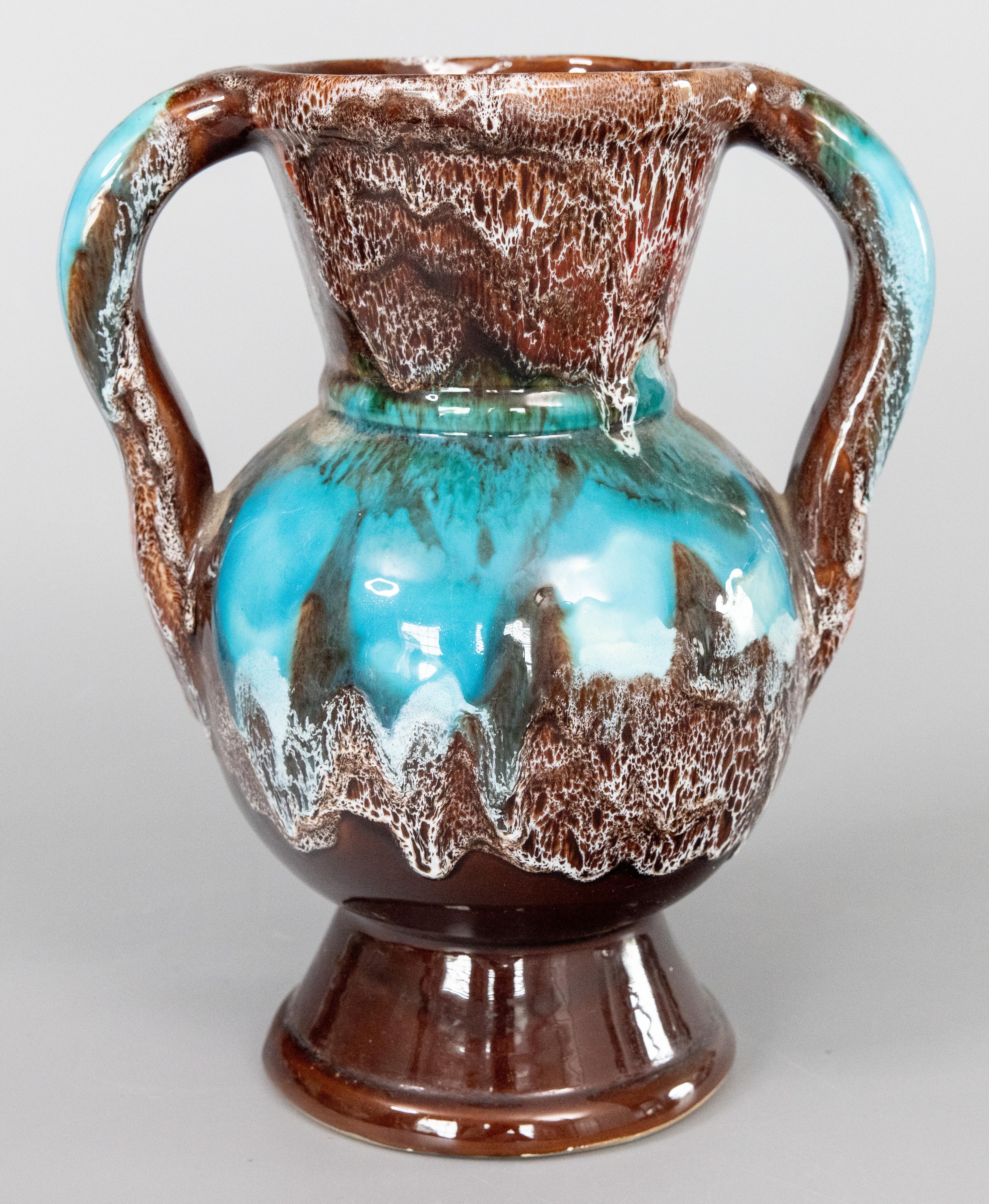 Francese Urna francese Vallauris AM in maiolica turchese con manico, circa 1950 in vendita