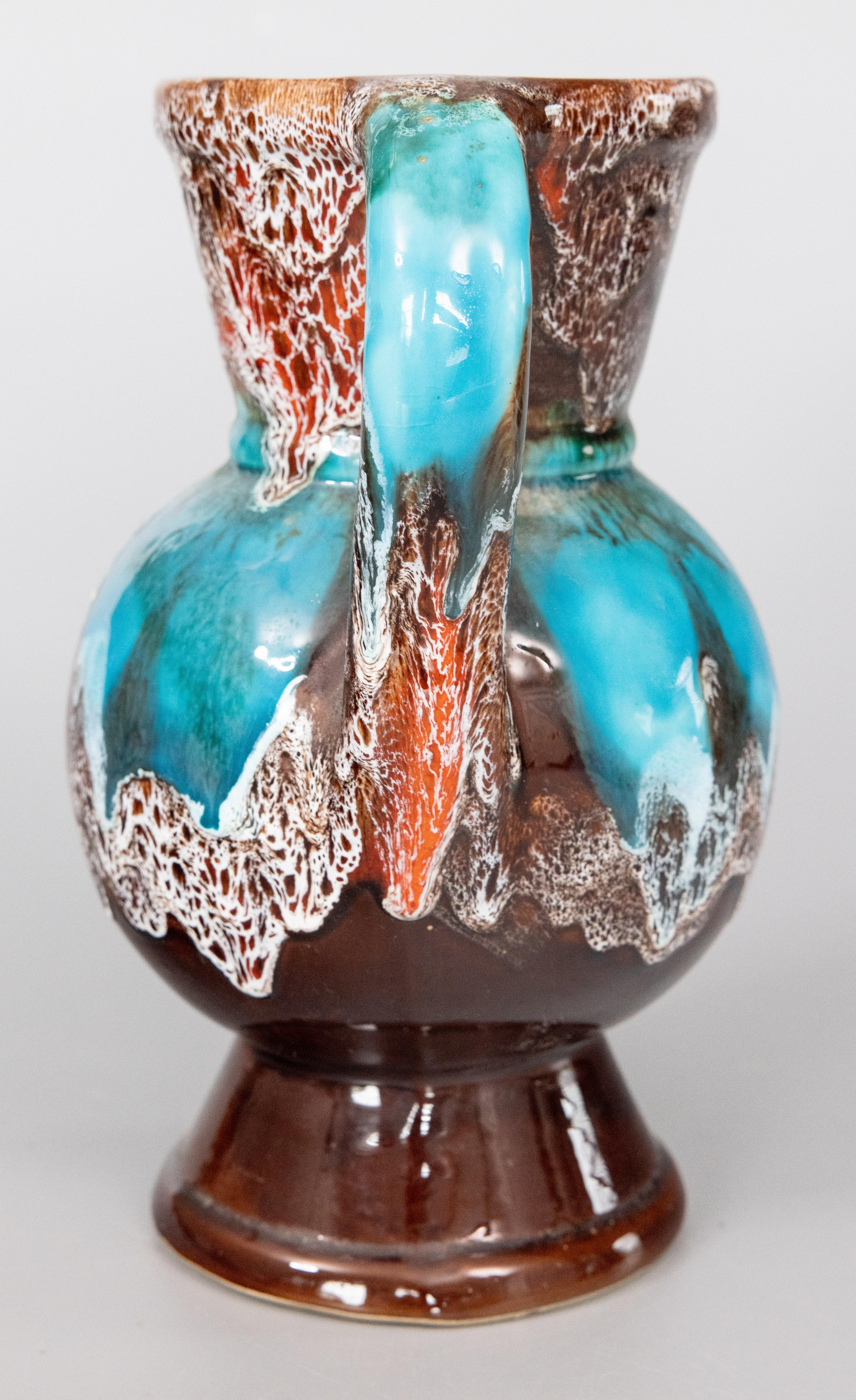 Smaltato Urna francese Vallauris AM in maiolica turchese con manico, circa 1950 in vendita