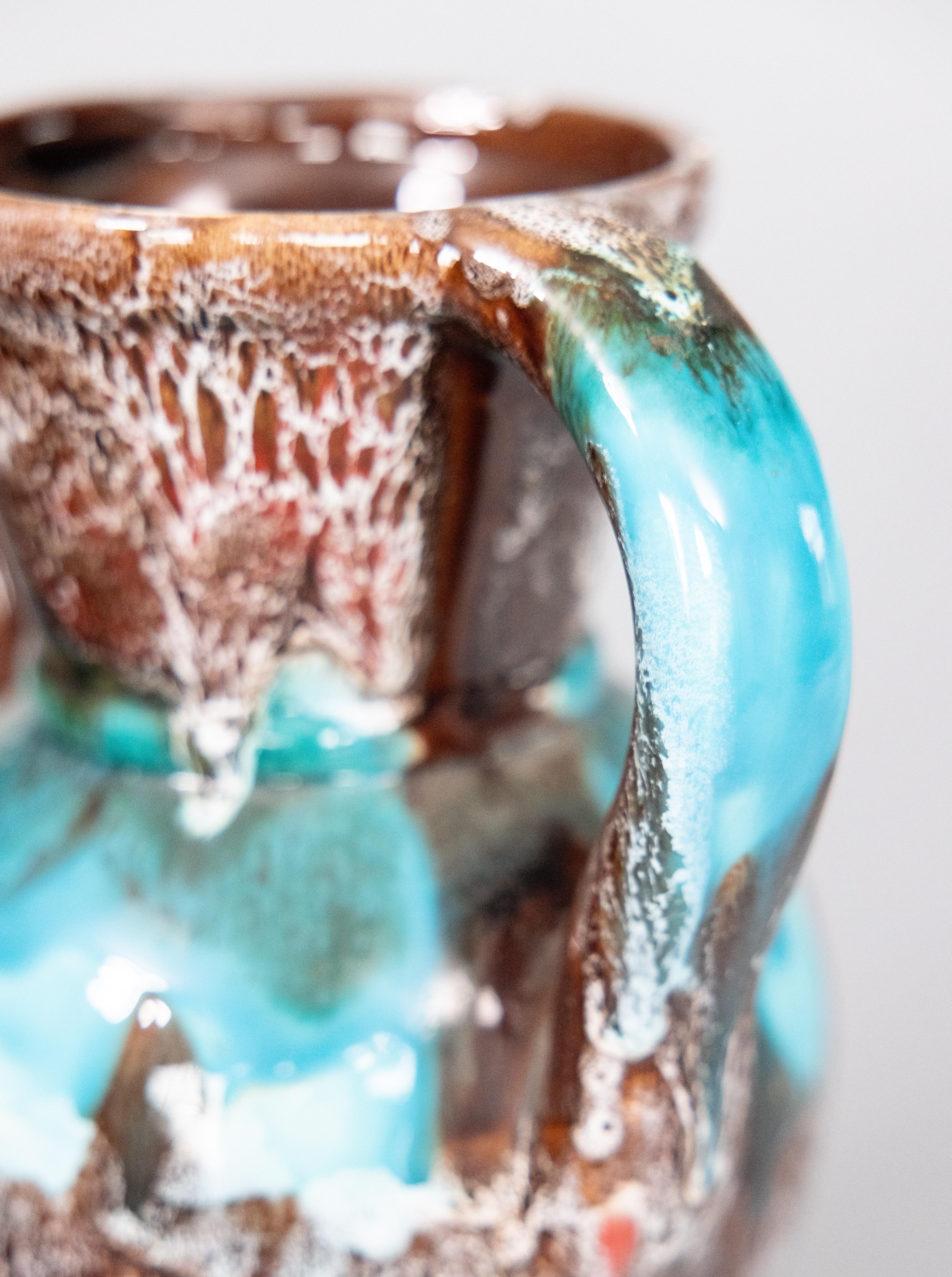 Ceramica Urna francese Vallauris AM in maiolica turchese con manico, circa 1950 in vendita