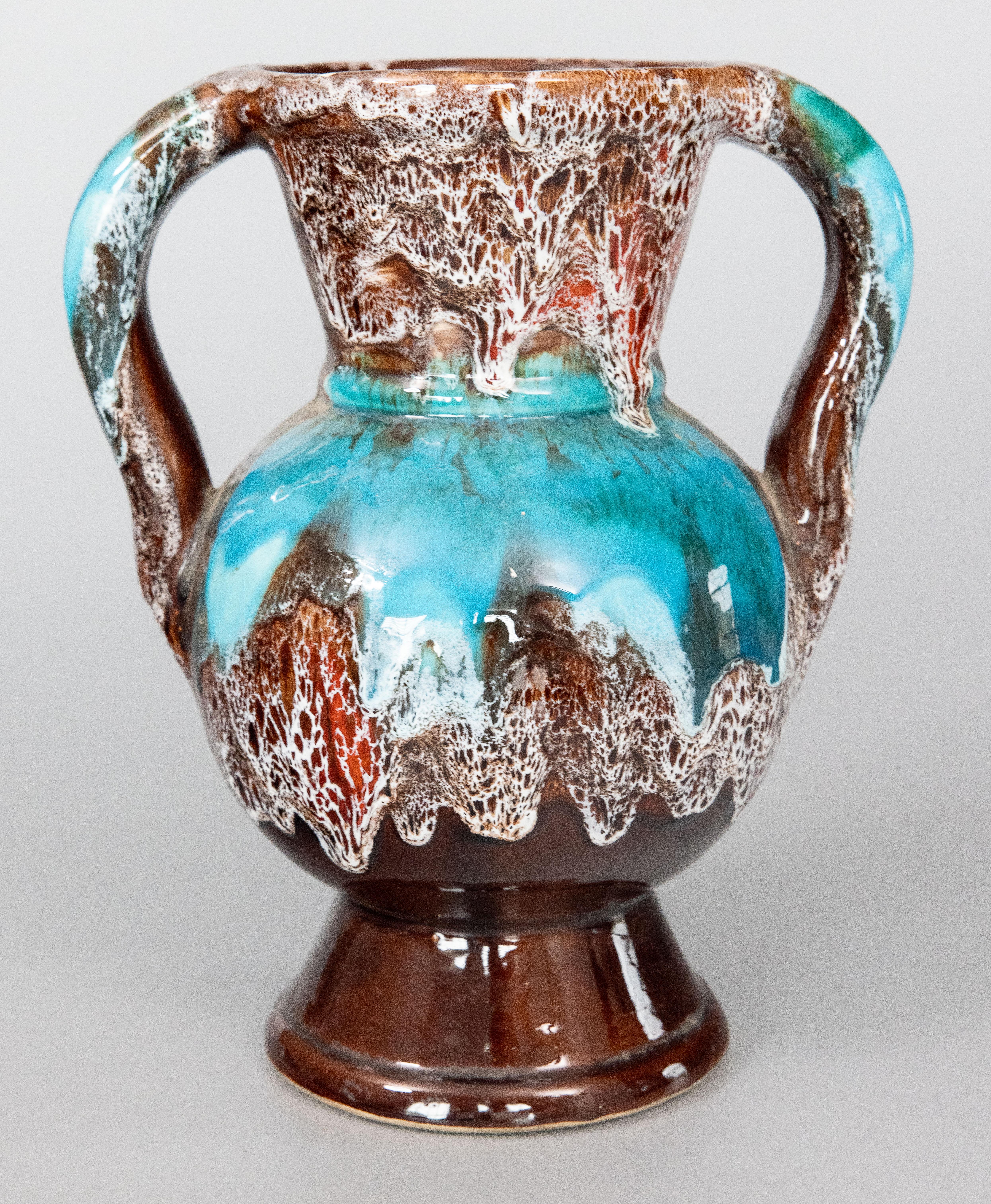 Urna francese Vallauris AM in maiolica turchese con manico, circa 1950 in vendita 2