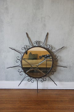 French Vallauris wrought iron sunburnt Mirror, circa 1960