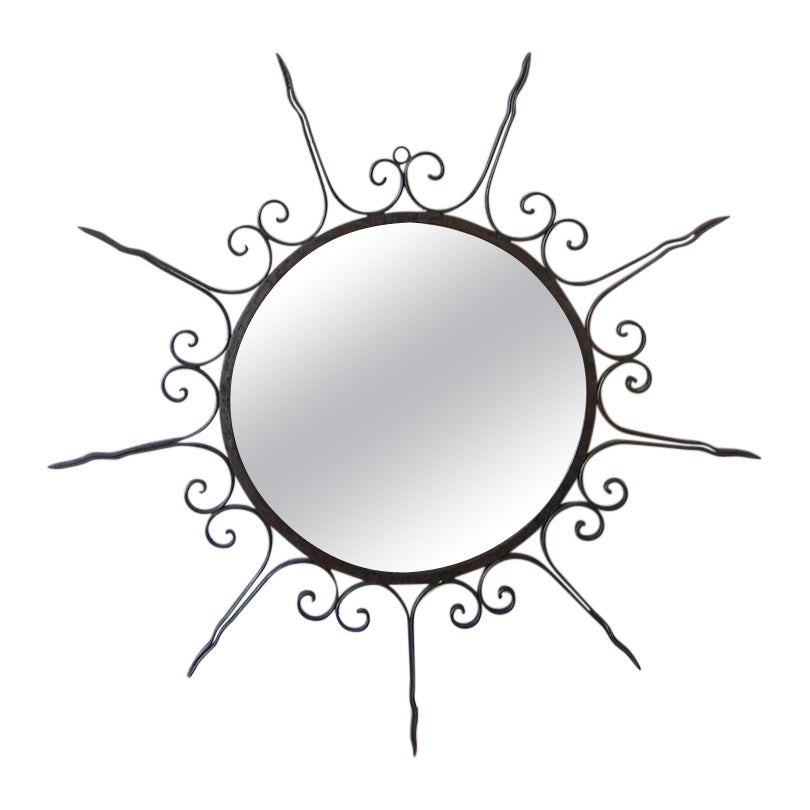 Miroir en fer forgé de Vallauris brûlé par le soleil, circa 1960 en vente