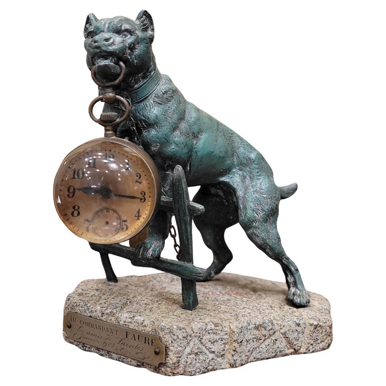 French Valton Sculpture of a dog, a watch holder, wearing a watch