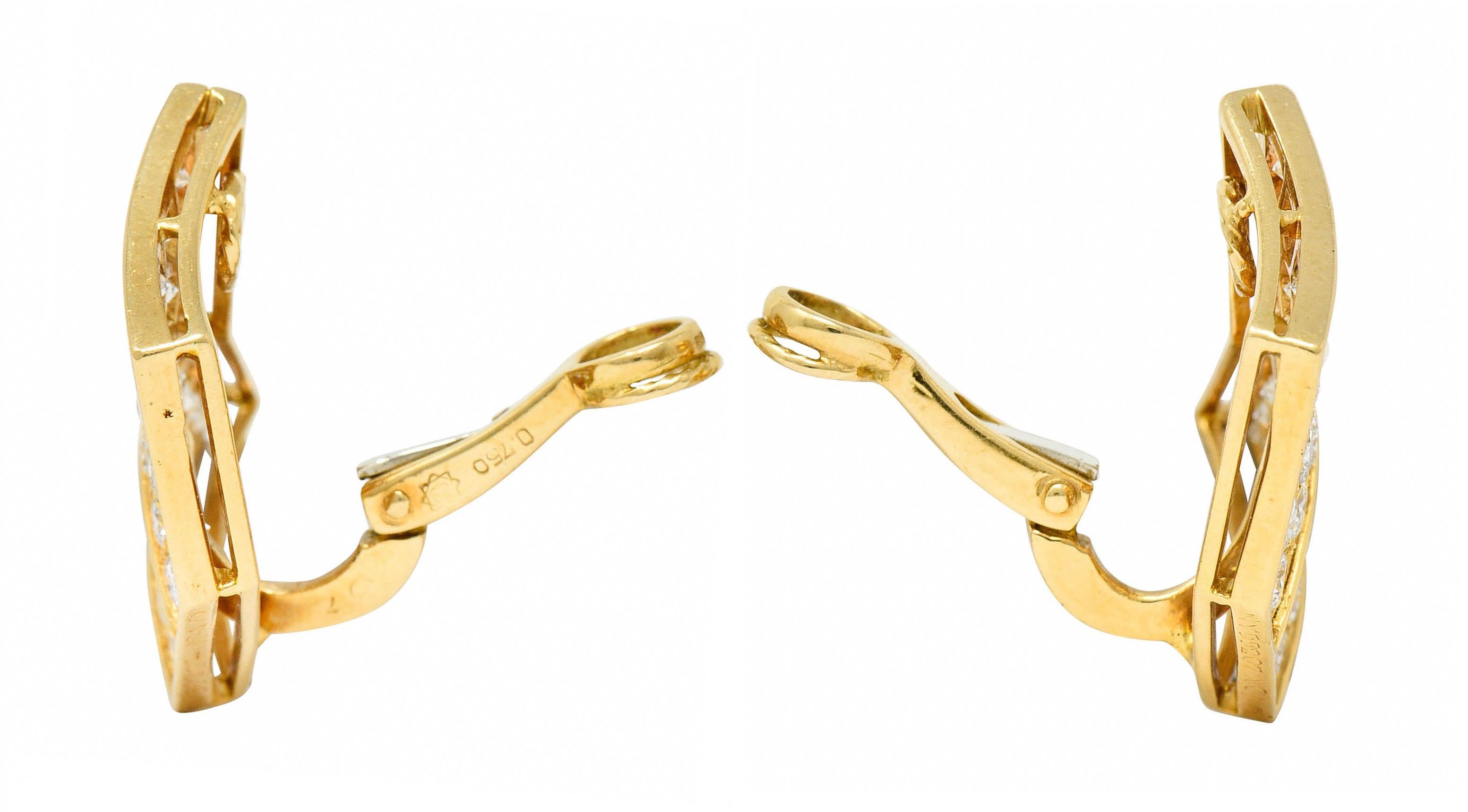 Contemporary French Van Cleef & Arpels 3.50 Carats Diamond 18 Karat Gold Geometric Earrings