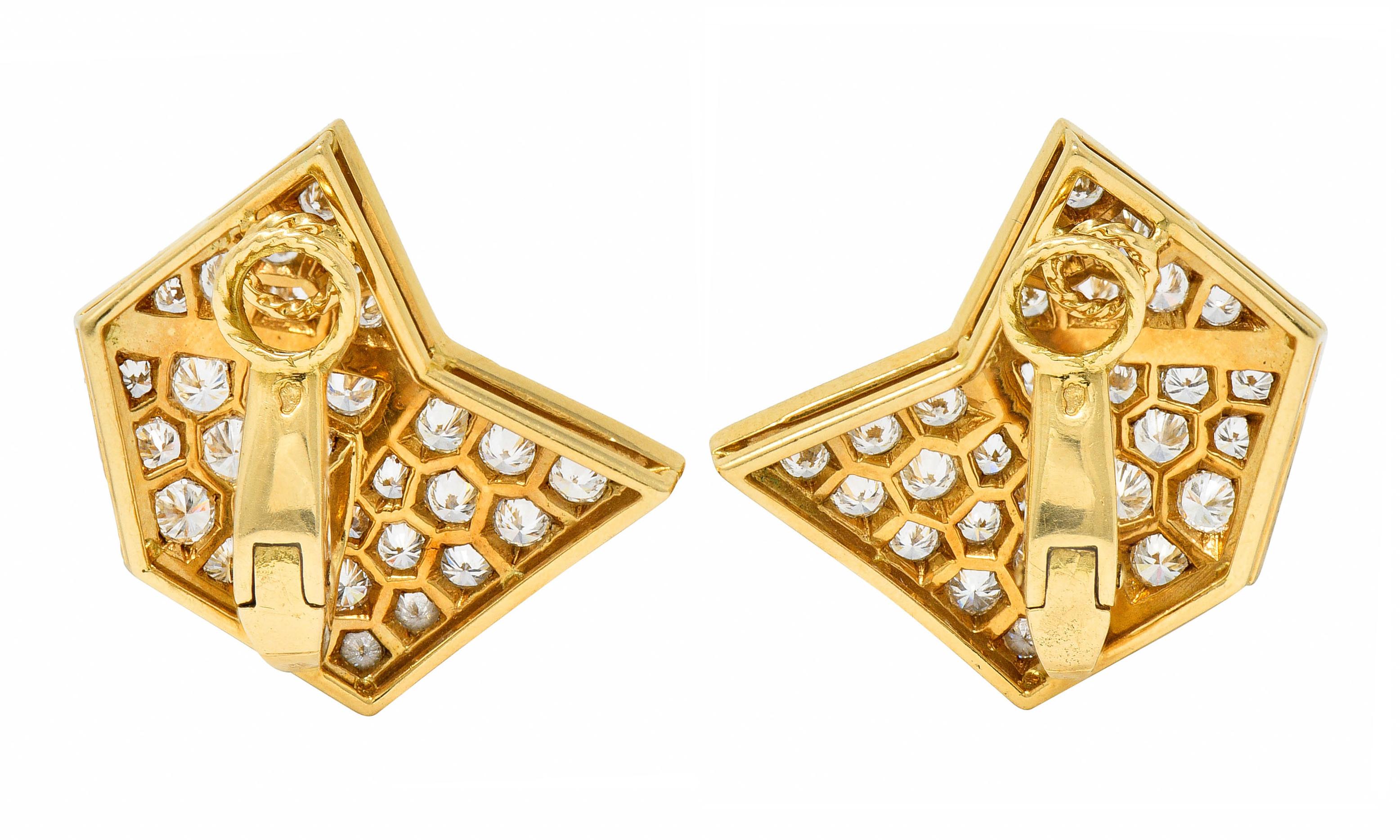 Brilliant Cut French Van Cleef & Arpels 3.50 Carats Diamond 18 Karat Gold Geometric Earrings