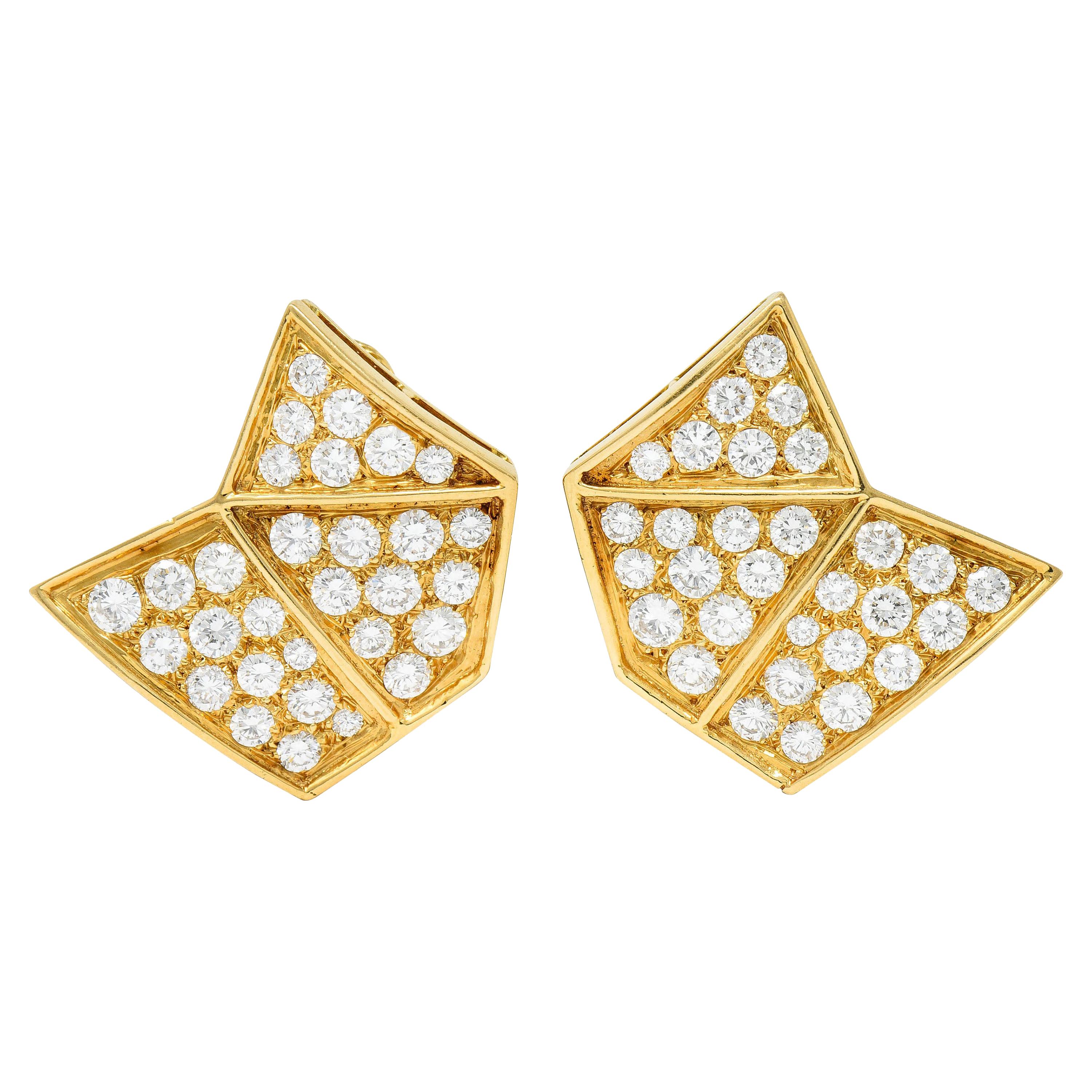 French Van Cleef & Arpels 3.50 Carats Diamond 18 Karat Gold Geometric Earrings