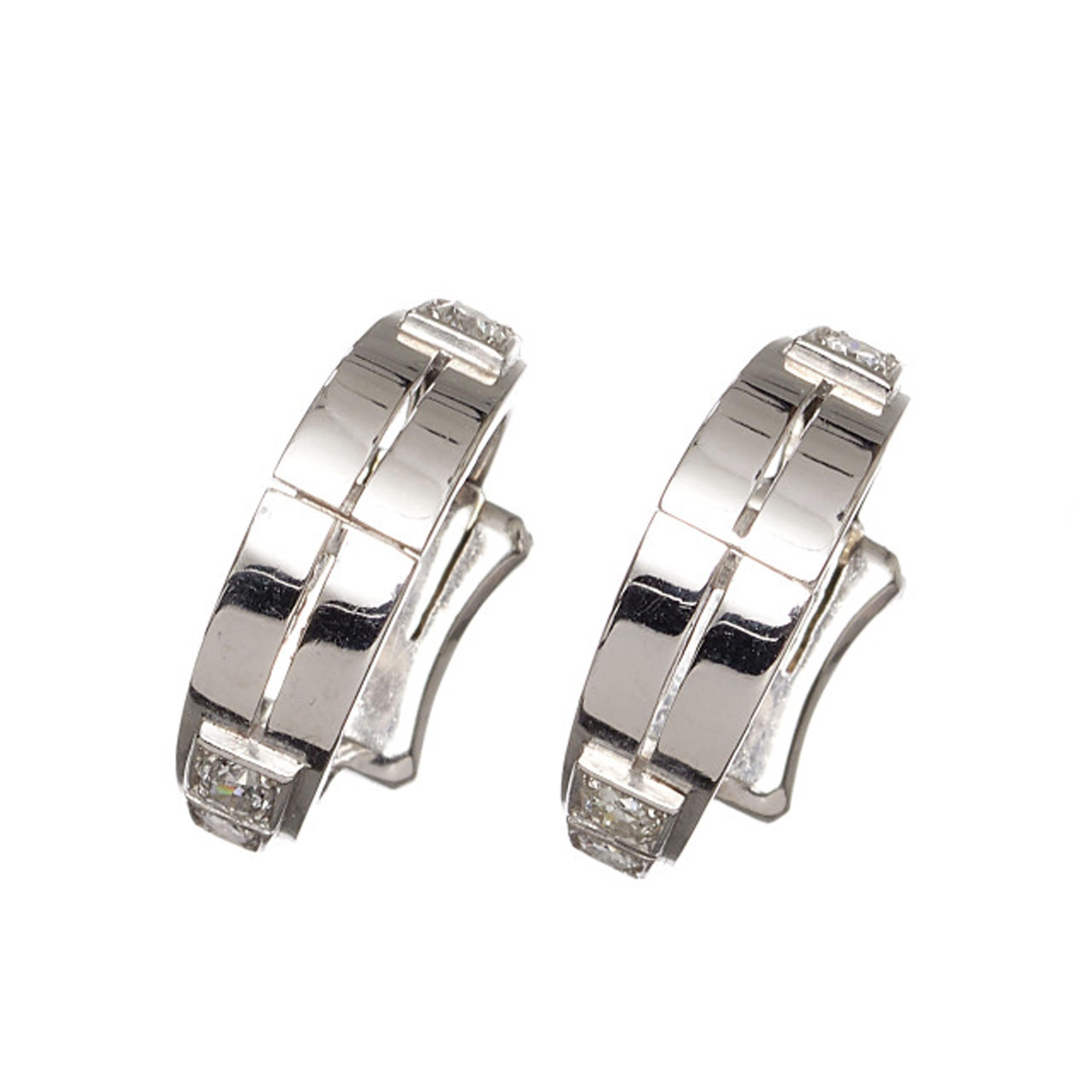 Retro French Van Cleef & Arpels Diamond Platinum and 18ct White Gold Stirrup Cufflinks