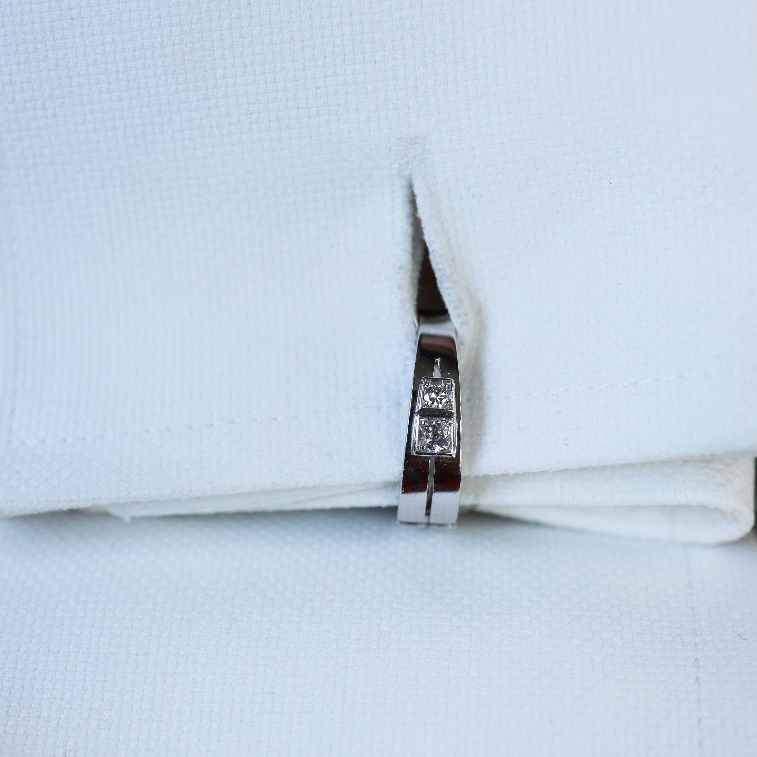 Brilliant Cut French Van Cleef & Arpels Diamond Platinum and 18ct White Gold Stirrup Cufflinks
