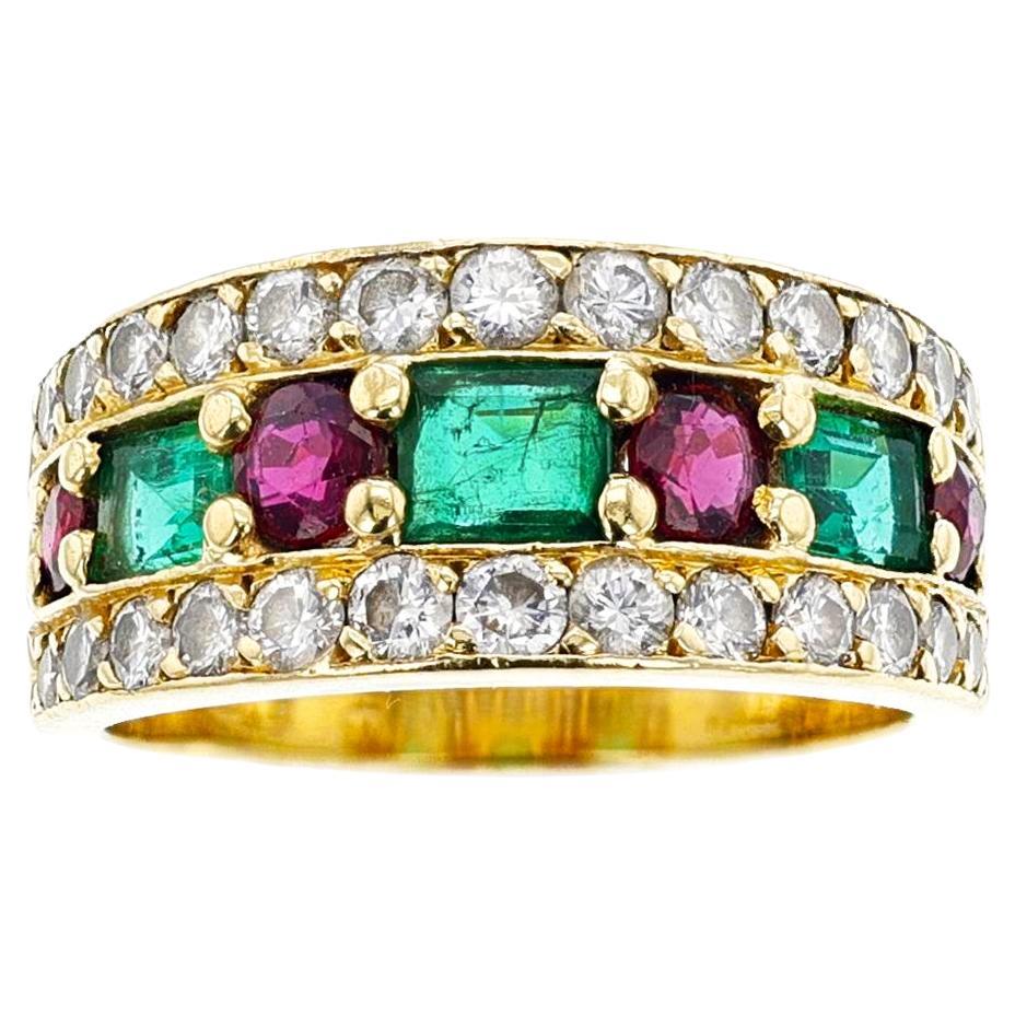 French Van Cleef & Arpels Emerald, Ruby and Diamond Ring, 18k For Sale