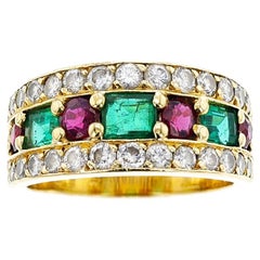 Vintage French Van Cleef & Arpels Emerald, Ruby and Diamond Ring, 18k