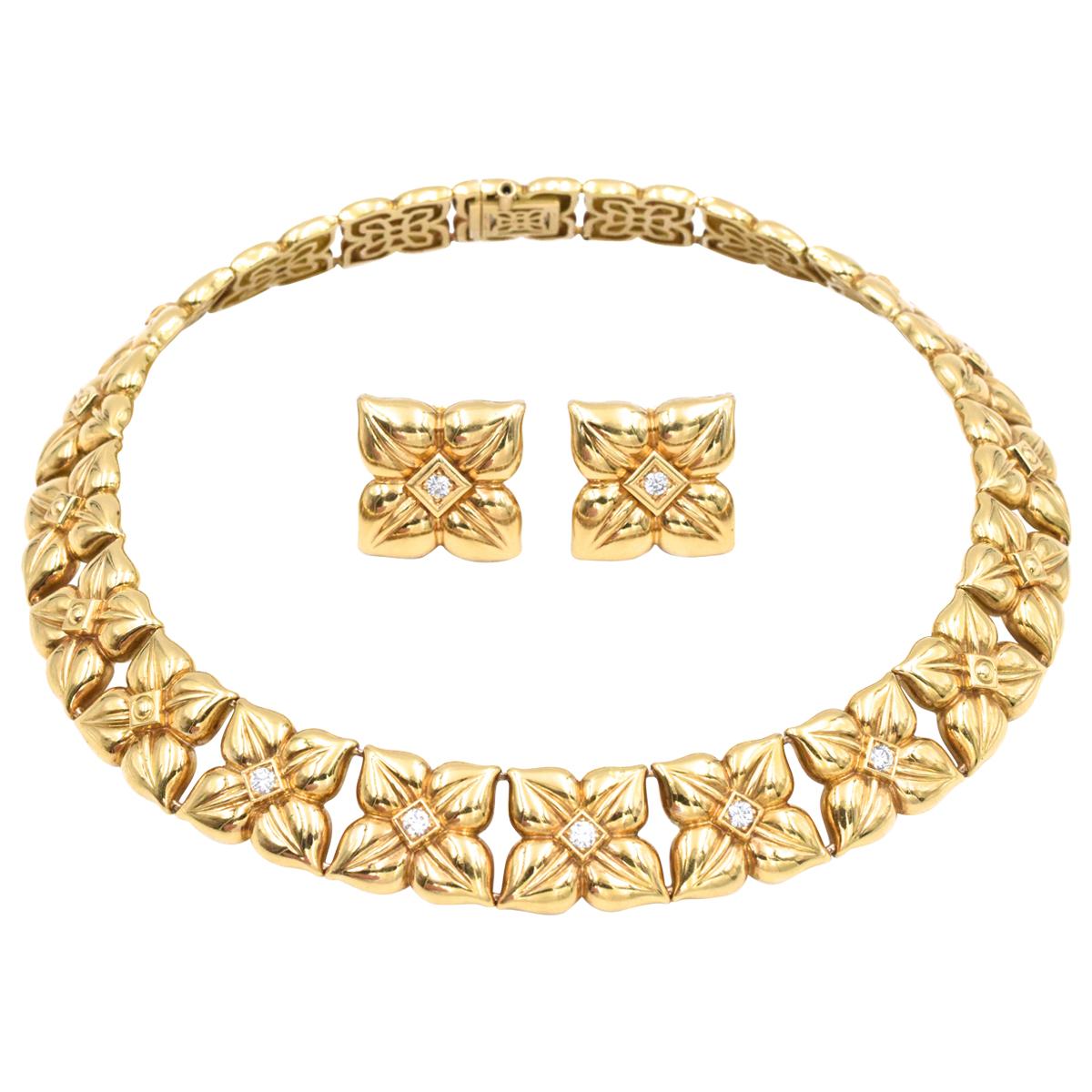 French, Van Cleef & Arpels Gold and Diamond Necklace and Earrings