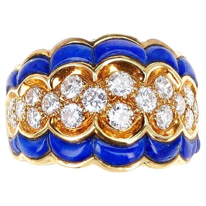 French Van Cleef & Arpels Lapis and Diamond Ring, 18k For Sale