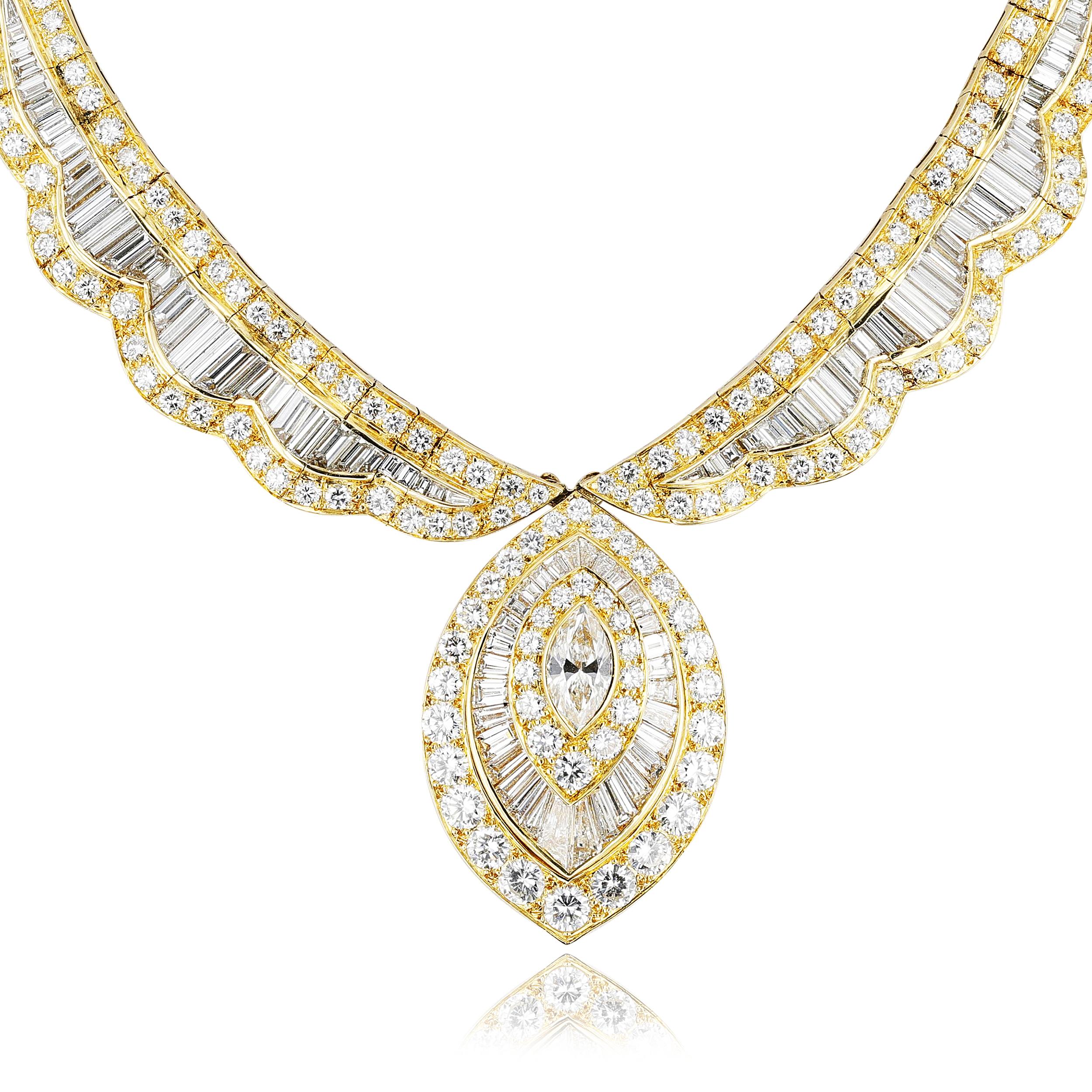 French Van Cleef & Arpels Marquise Center Diamond Necklace For Sale 1