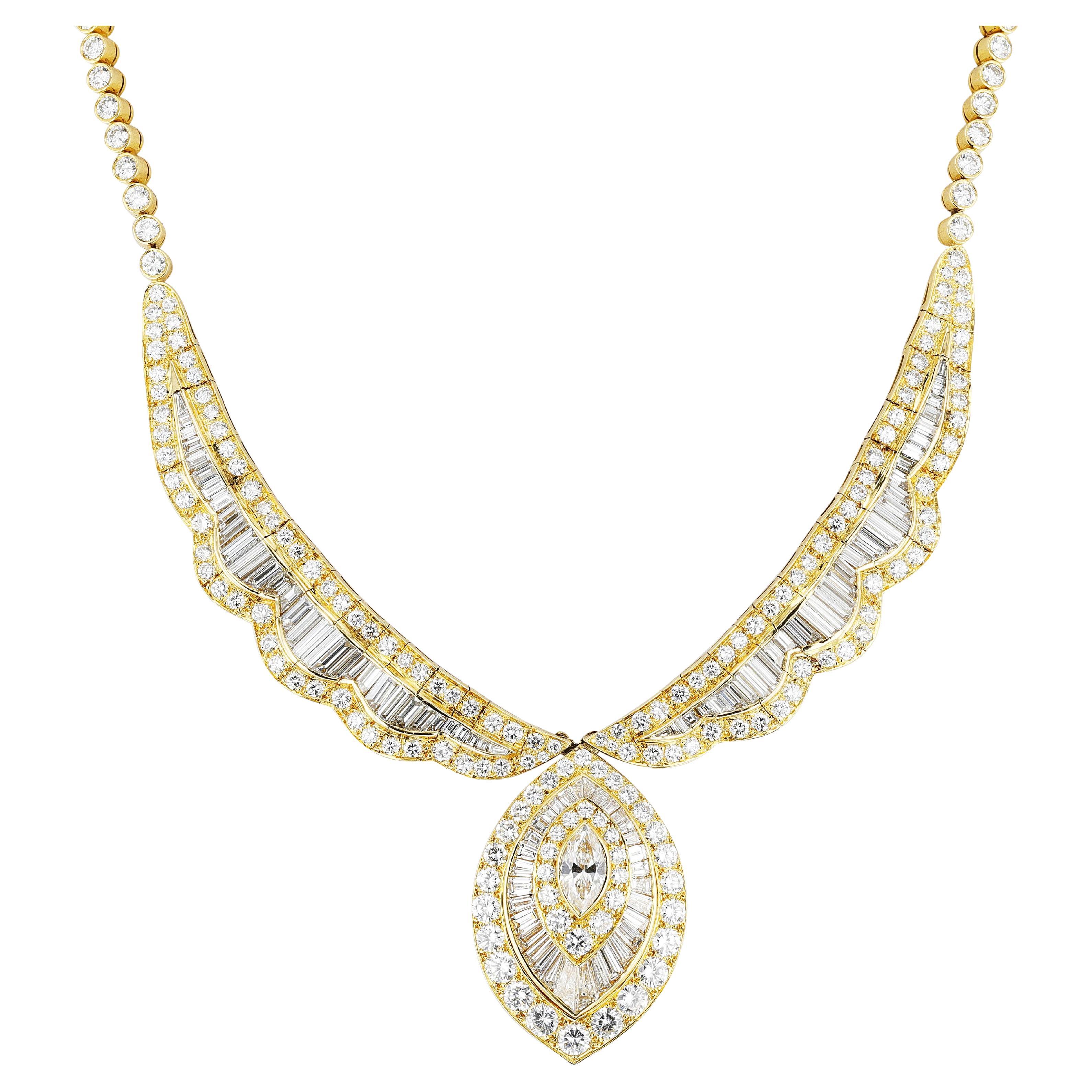 French Van Cleef & Arpels Marquise Center Diamond Necklace For Sale