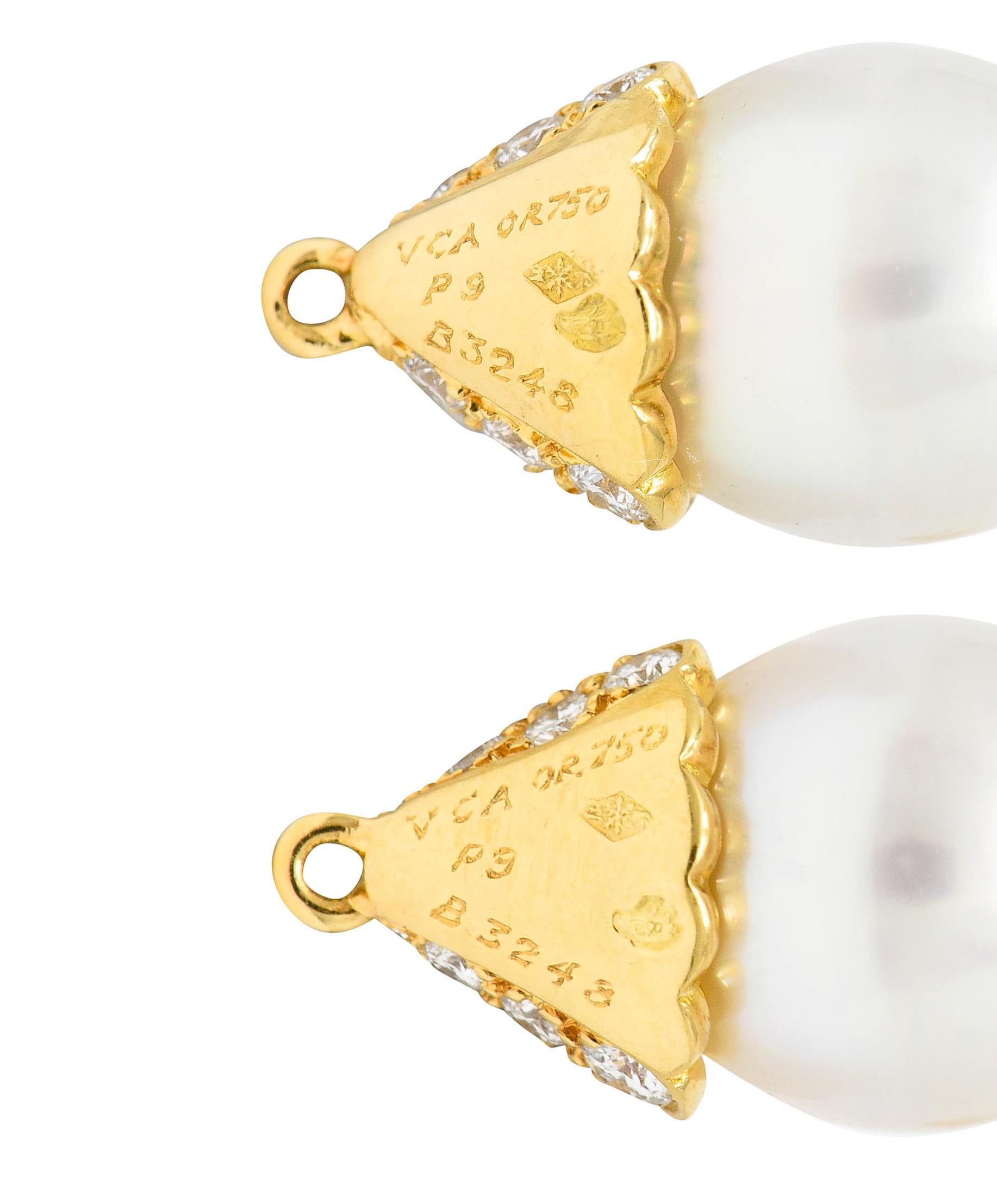 French Van Cleef & Arpels Pearl Pave Diamond 18 Karat Gold Convertible Earrings 2