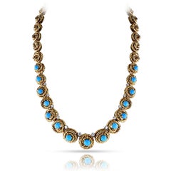 French Van Cleef & Arpels Turquoise Cabochon and Diamond Necklace,  Pery et Fils
