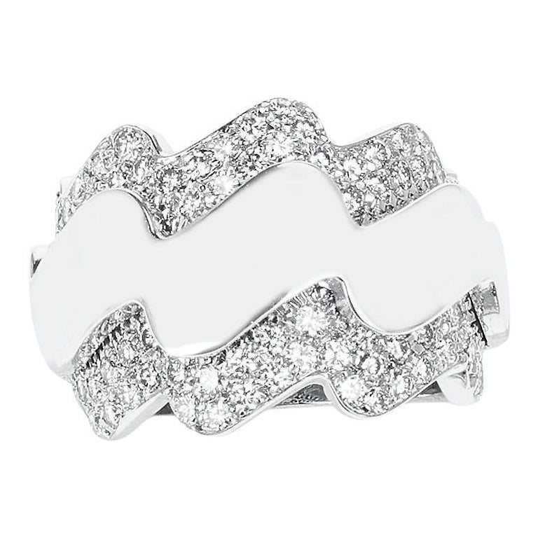 Anello francese Van Cleef & Arpels a forma di onda con diamanti, oro 18 carati
