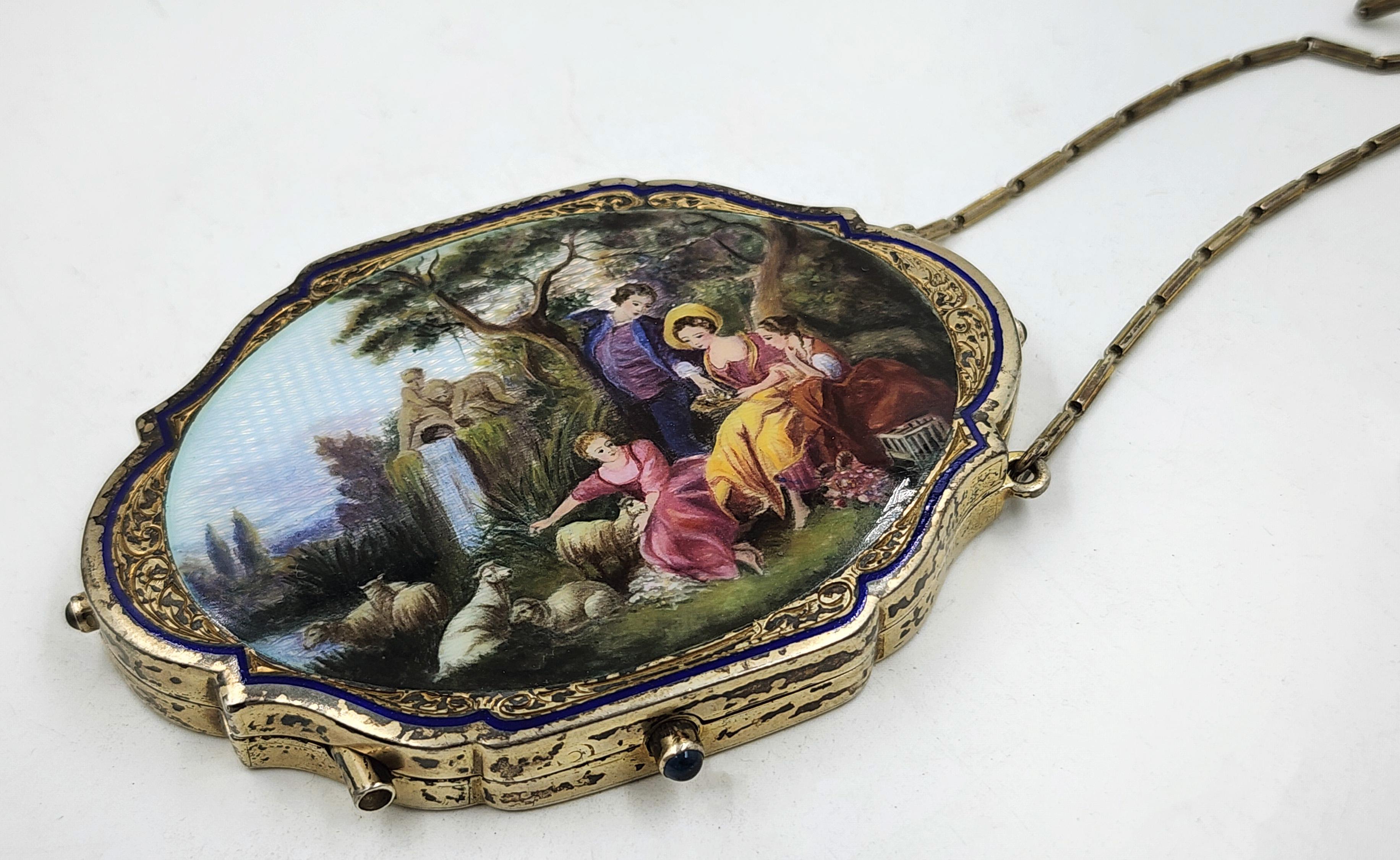 Französischer Waschtisch aus Sterlingsilber mit Emaille-Design (Art nouveau) im Angebot