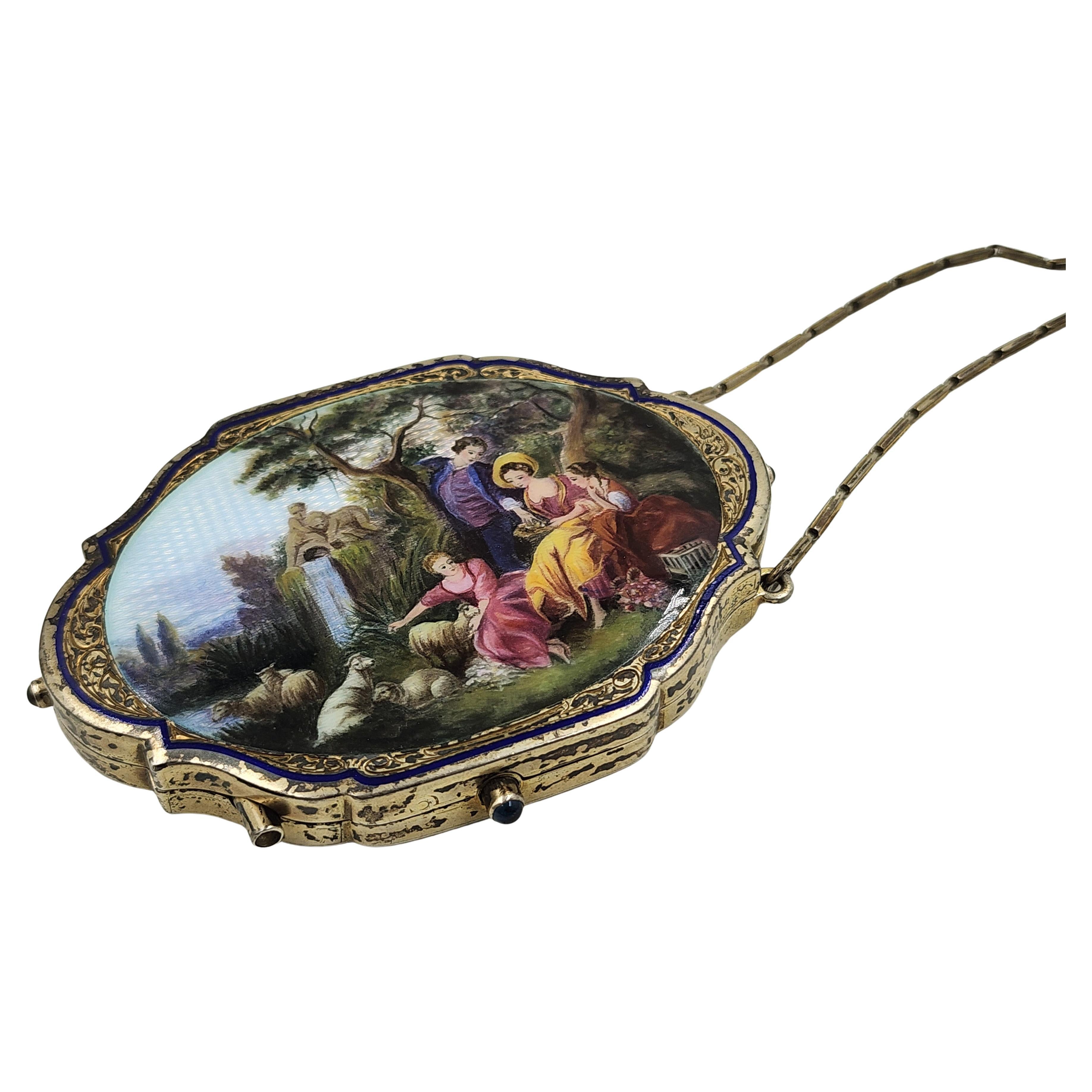 Französischer Waschtisch aus Sterlingsilber mit Emaille-Design im Angebot