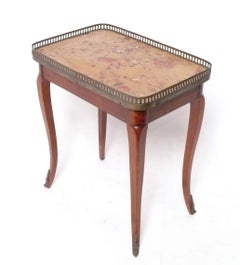 French Variegated Marble Top End Table Side Table Nightstand Bronze Mounts