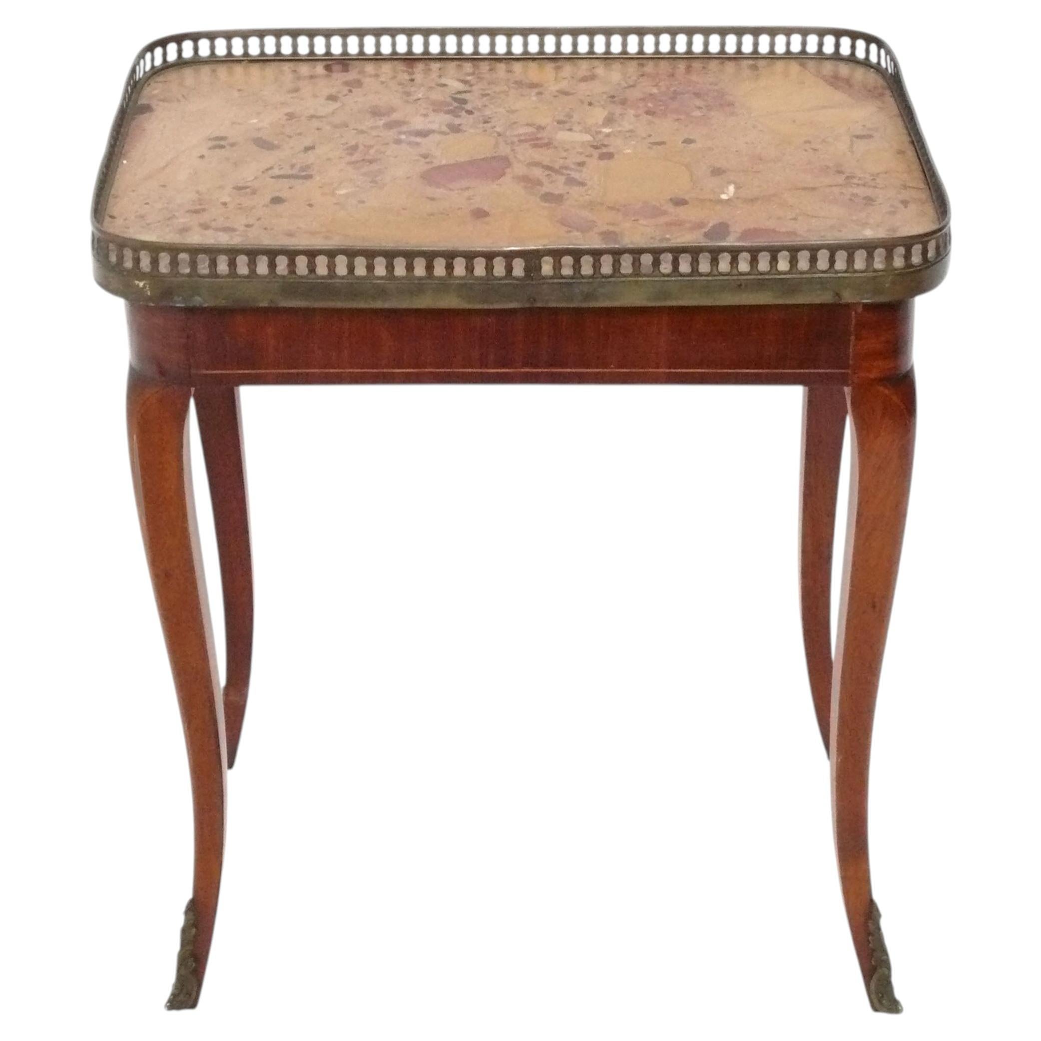 French Variegated Marble Top End Table Side Table Nightstand Bronze Mounts For Sale