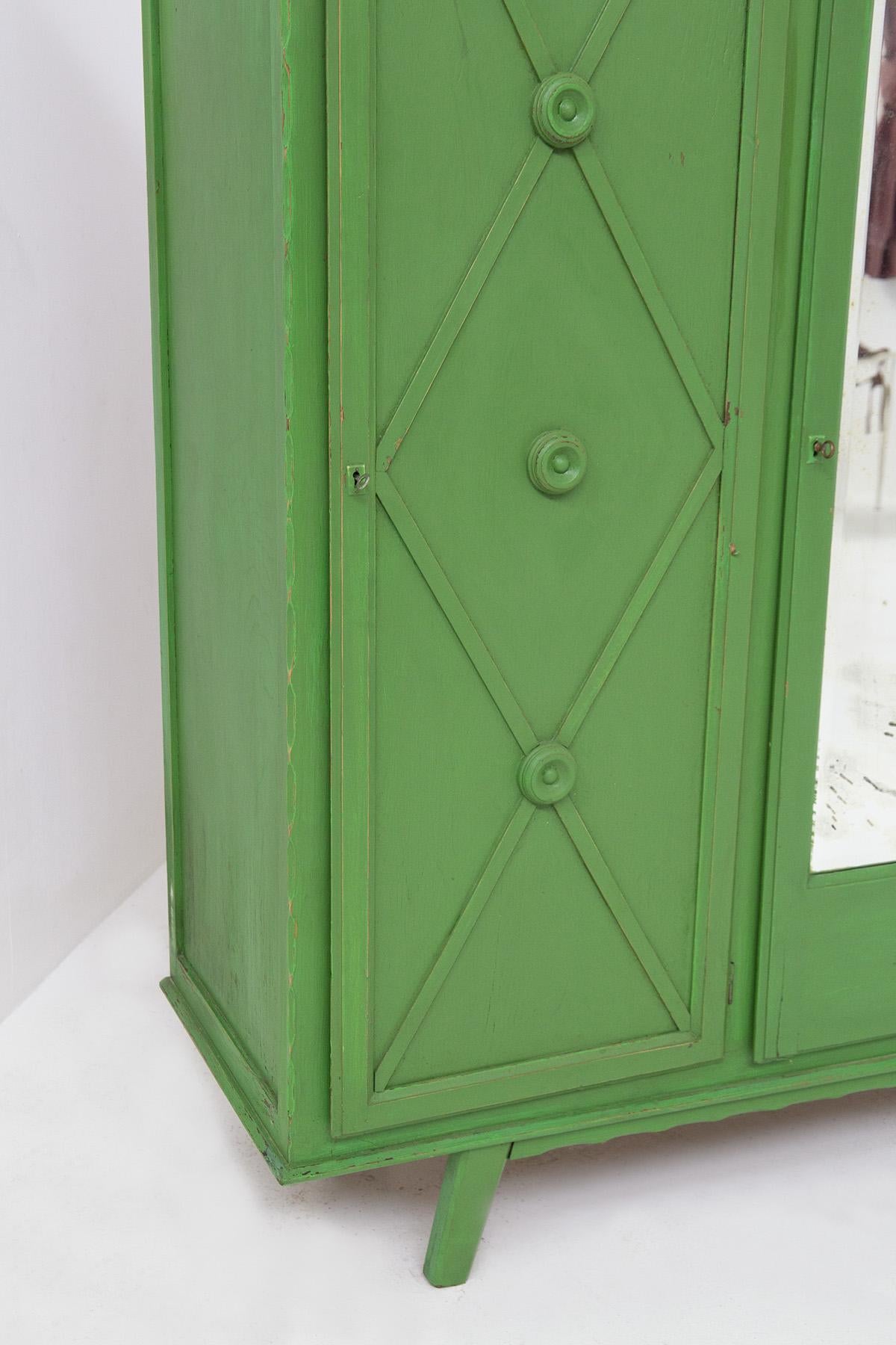 French Varnished Green Wood Wardrobe Cabinet at 1stDibs