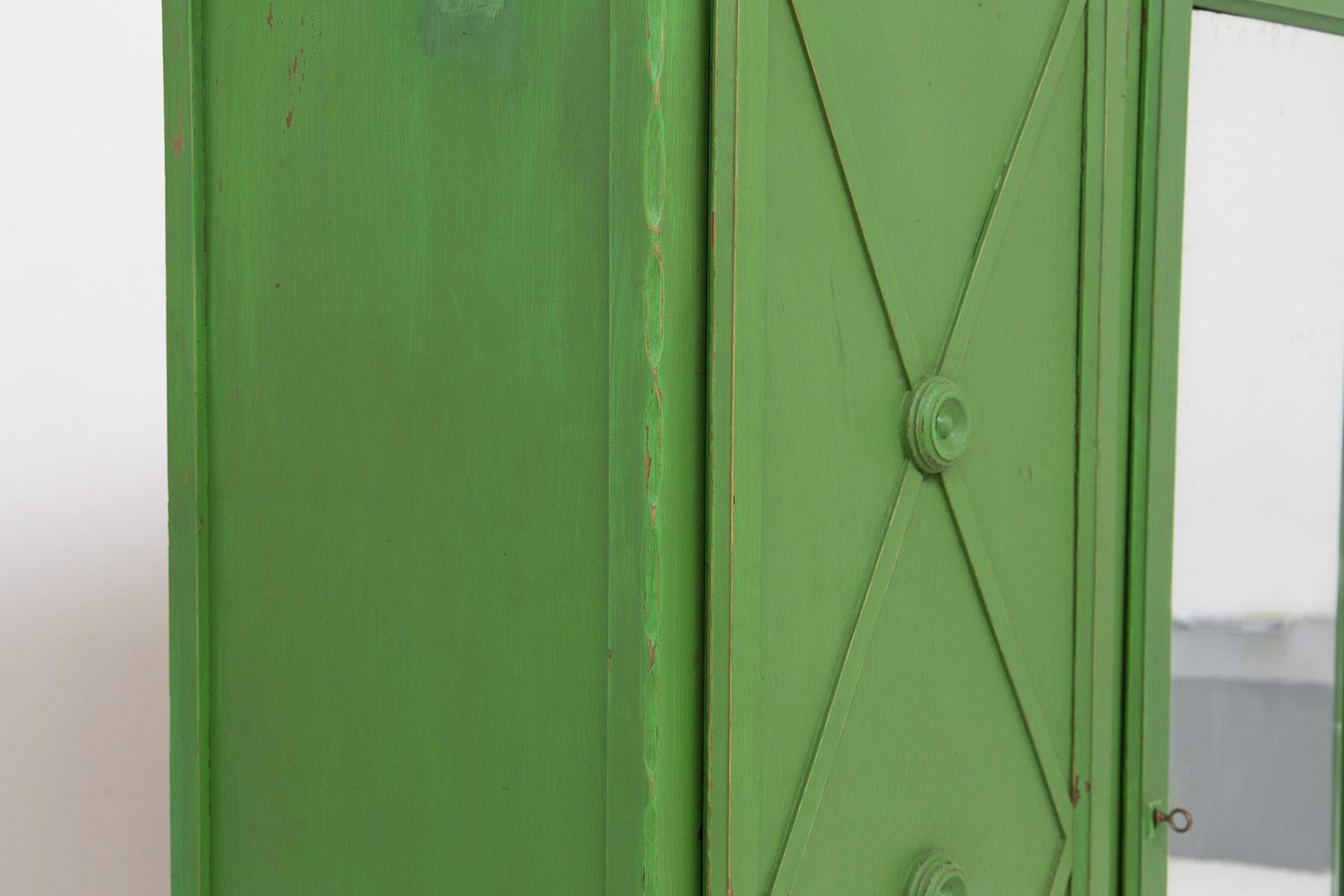 French Varnished Green Wood Wardrobe Cabinet at 1stDibs