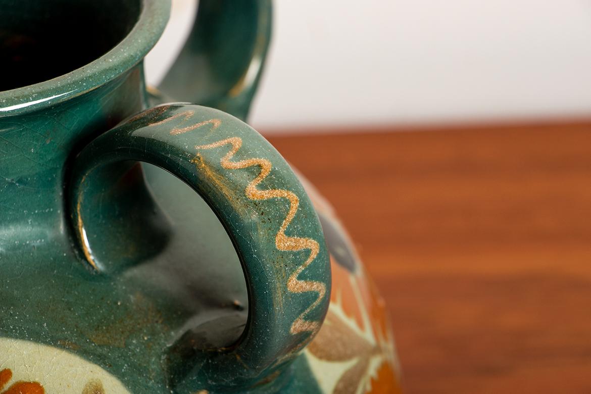 Inizio XX secolo Vaso francese, 4 manici, in gres smaltato, stile Art Nouveau di Léon Léon in vendita